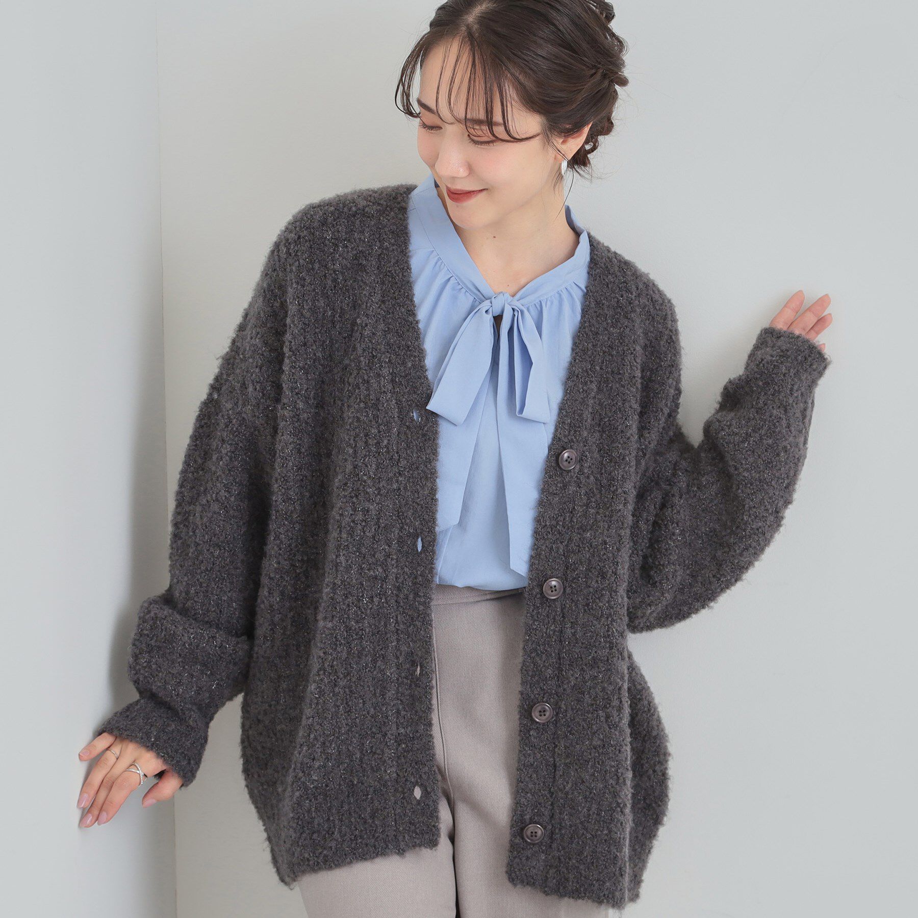 SHOO･LA･RUE「ブークレカラーVネックカーディガン」|カーディガン|チャコールグレー(0