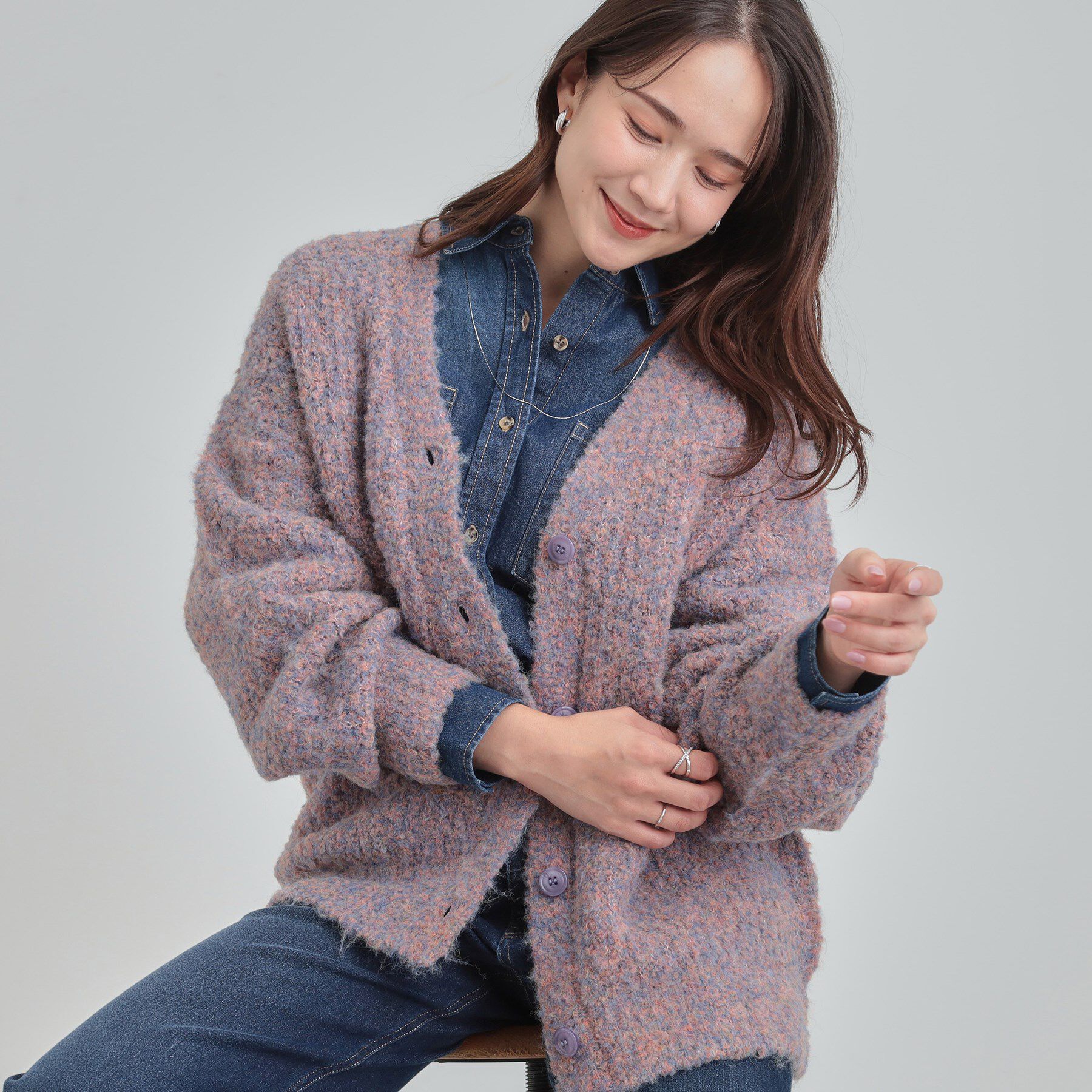 SHOO･LA･RUE「ブークレカラーVネックカーディガン」|カーディガン|ピンク(472)