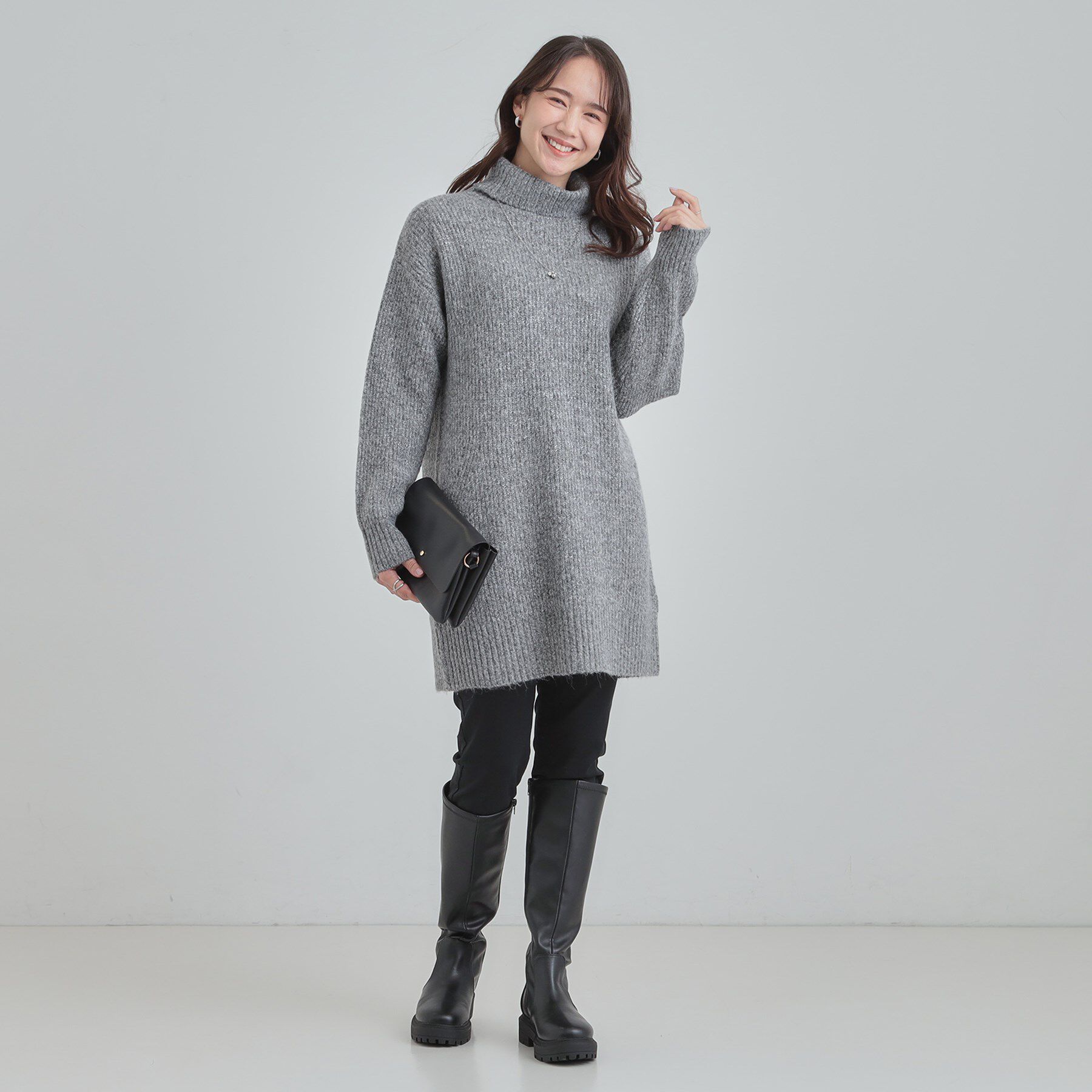 SHOO･LA･RUE「【洗濯機可/S-LL/体型カバー】女性らしい美シルエット チュニックニットワンピース」|ニット・セーター|