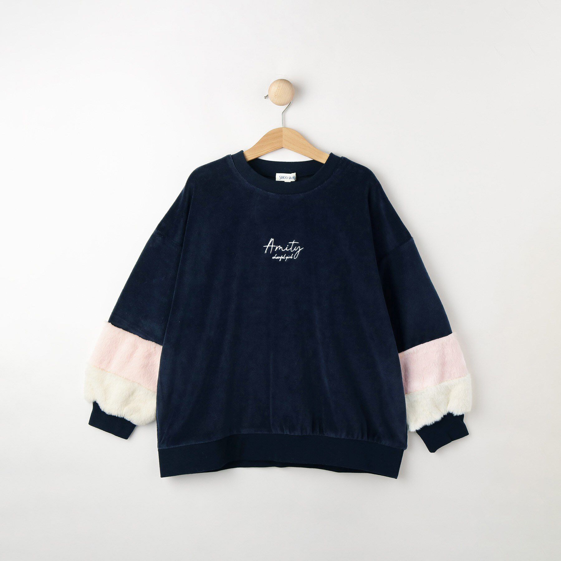 SHOO･LA･RUE「【130-150cm】袖フェイクファープルオーバー」|Tシャツ・カットソー|ネイビー(013)