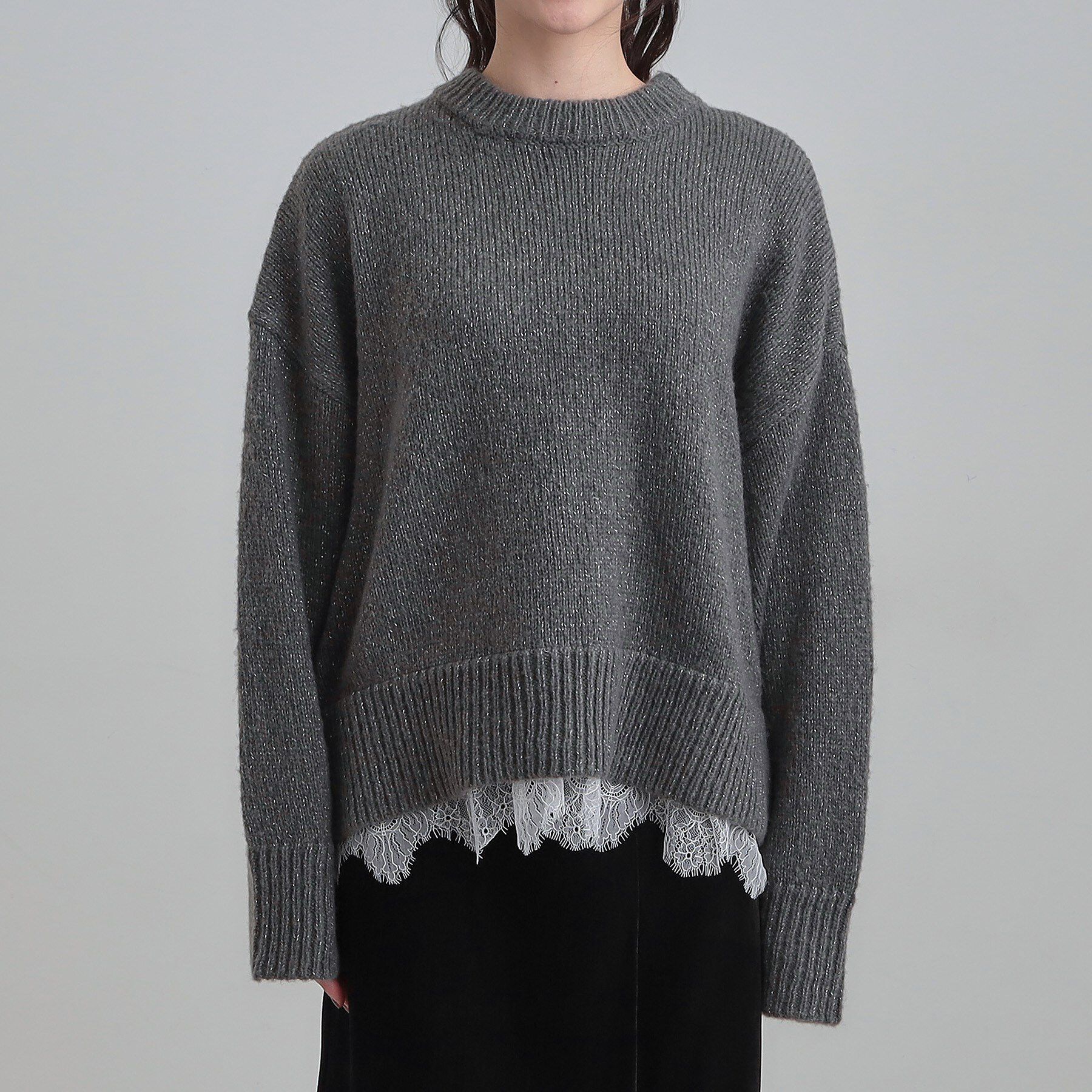 SHOO･LA･RUE「【S-LL】インせず着られる 裾レースラメニット」|ニット・セーター|