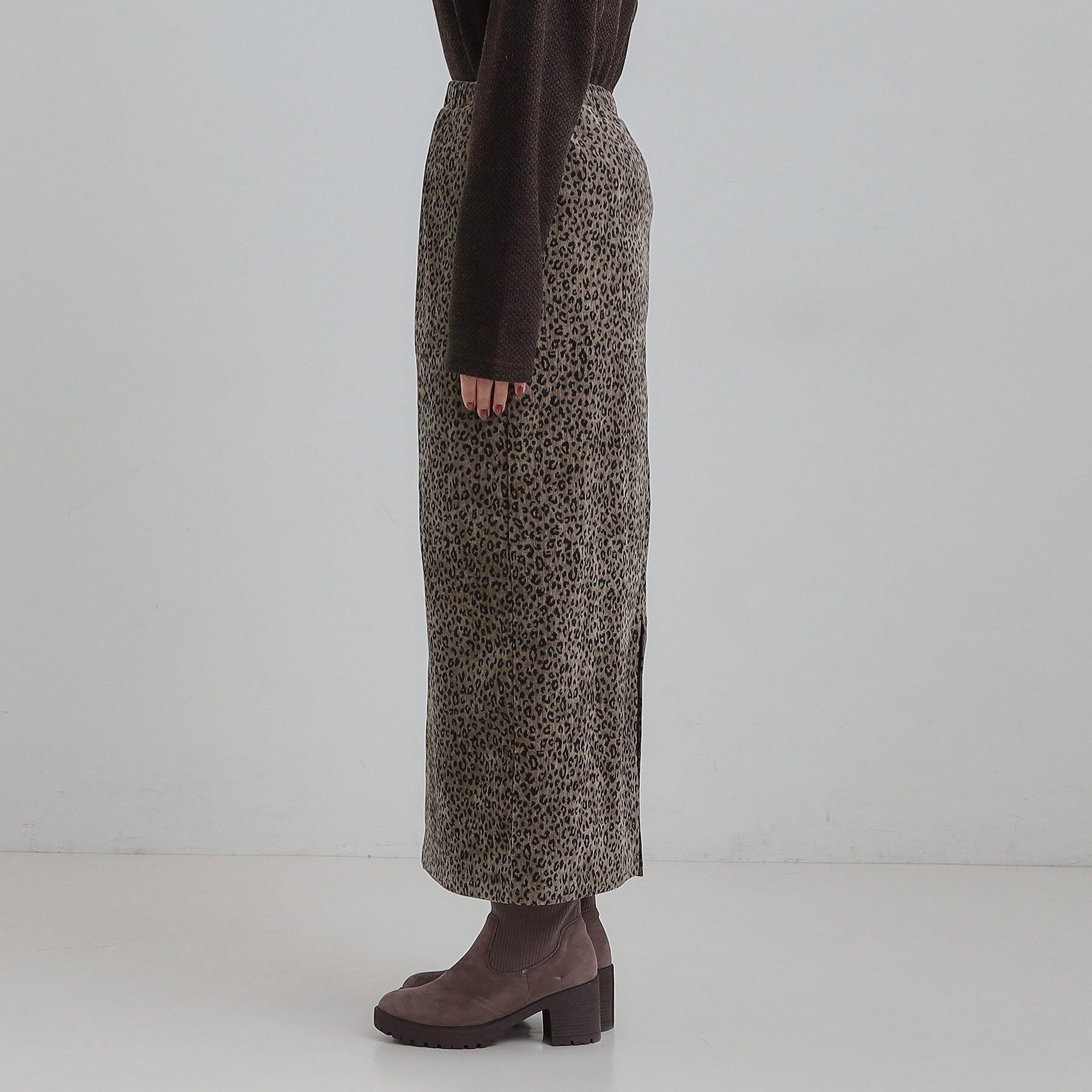 SHOO･LA･RUE「【あったか】両面起毛 ベロアレオパード柄スカート」|スカート|