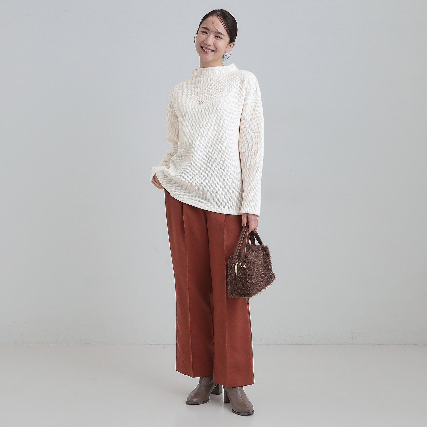 SHOO･LA･RUE「【あったか/洗濯機可/S-LL】インせず着られる モックネック ニットソートップス」|Tシャツ・カットソー|