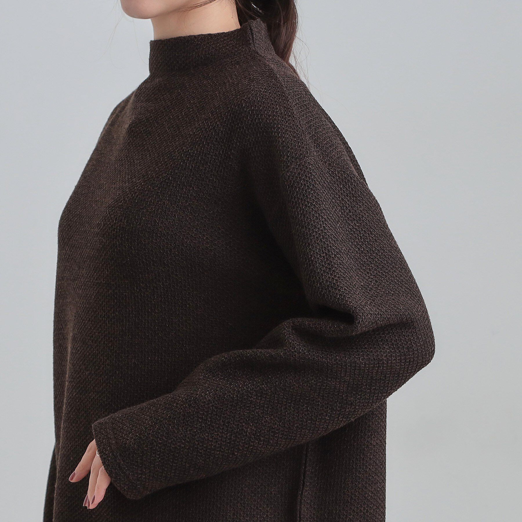 SHOO･LA･RUE「【あったか/洗濯機可/S-LL】インせず着られる モックネック ニットソートップス」|Tシャツ・カットソー|