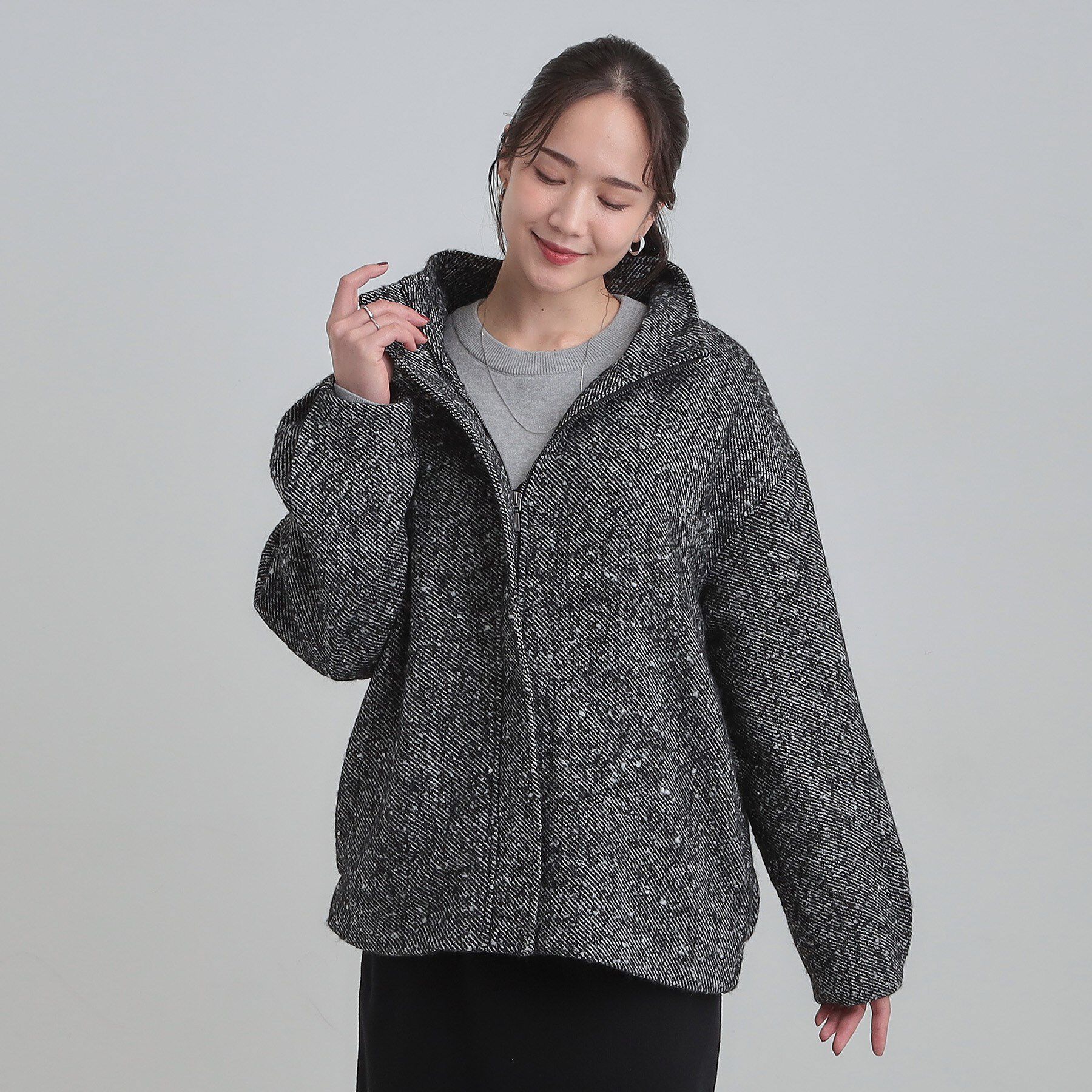 SHOO･LA･RUE「スタンドツイードブルゾン」|ブルゾン・スタジャン|