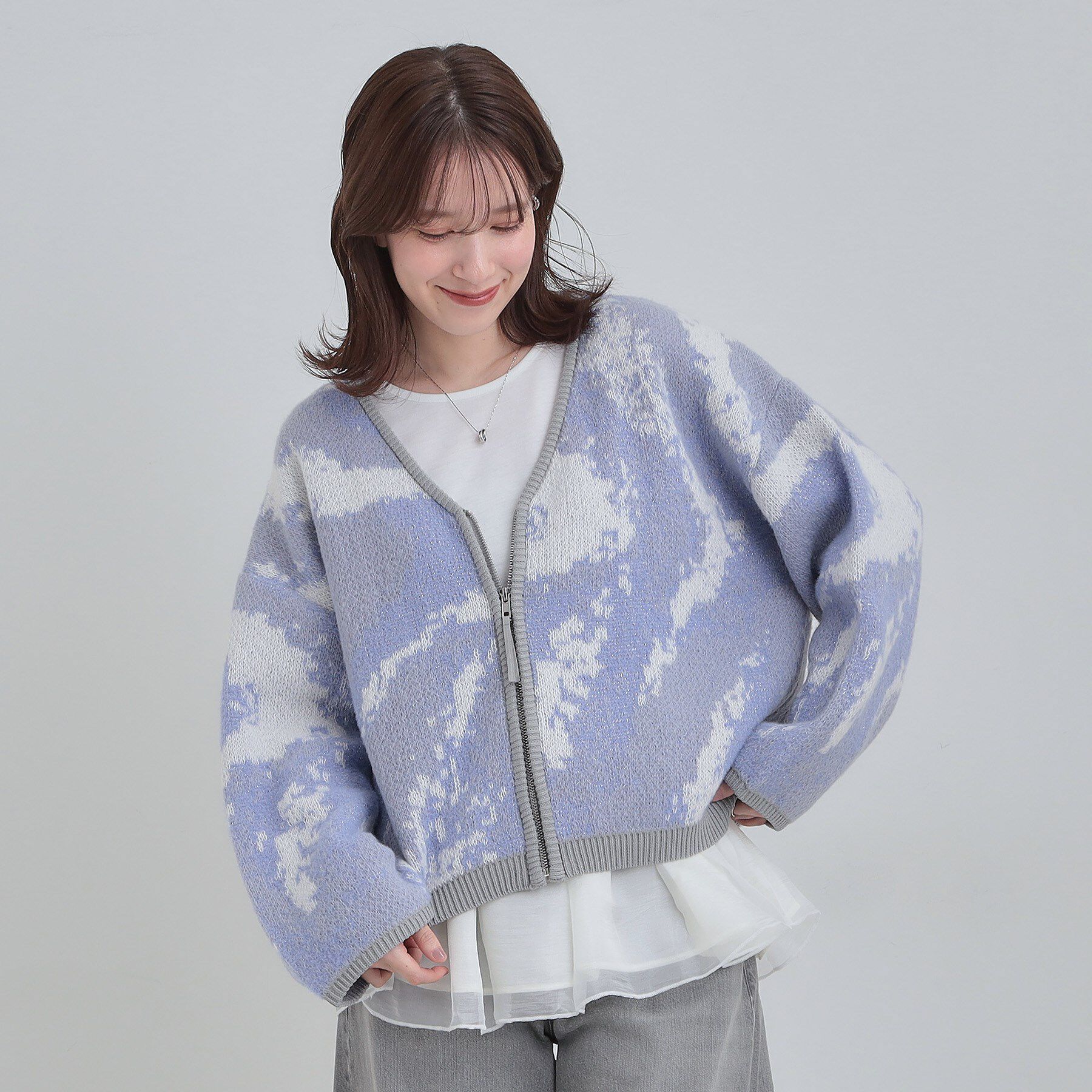 SHOO･LA･RUE「【洗濯機可】選べる3柄 VネックZIPカーディガン」|カーディガン|