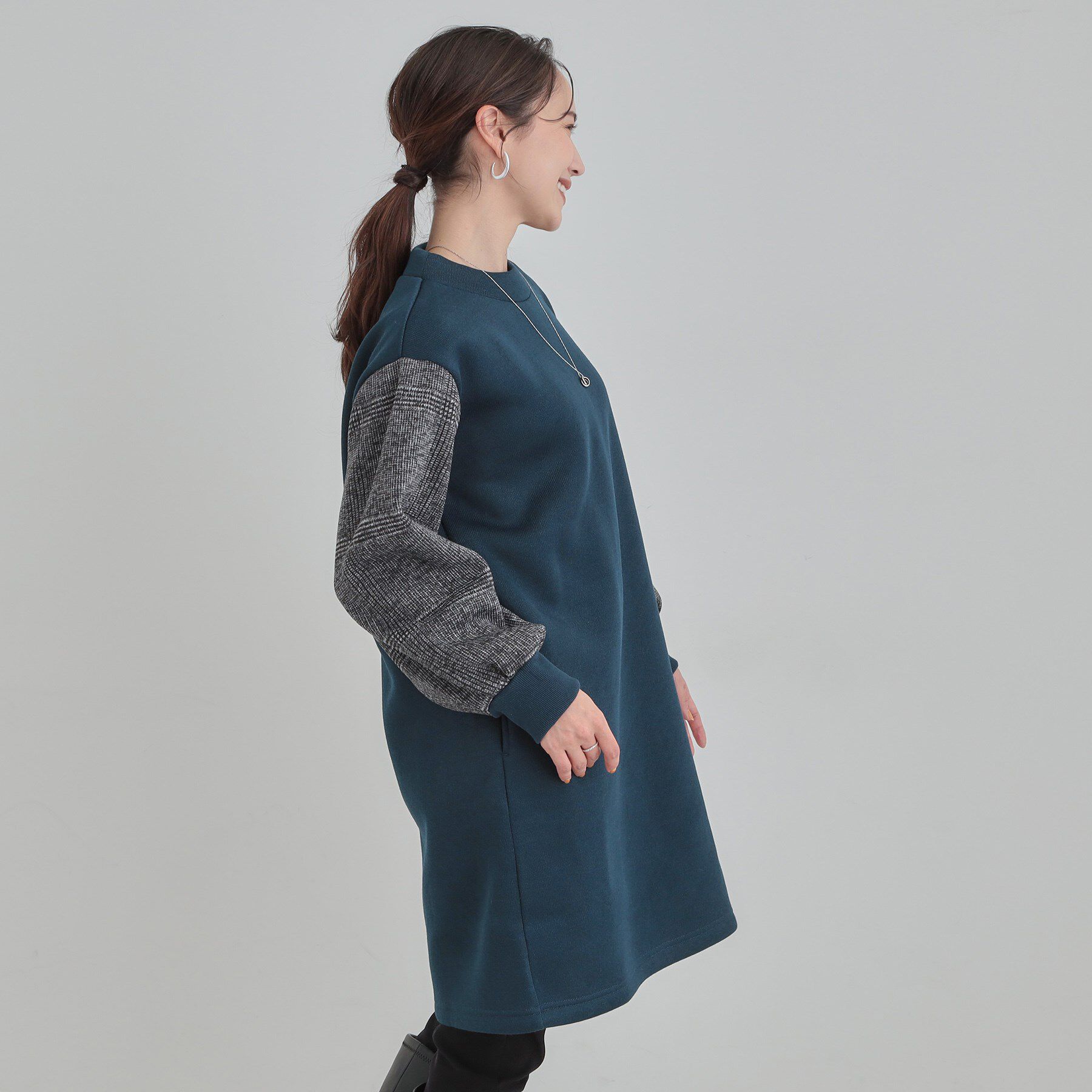 SHOO･LA･RUE「【S-LL/あったか】お袖チェック裏起毛チュニック」|チュニック|