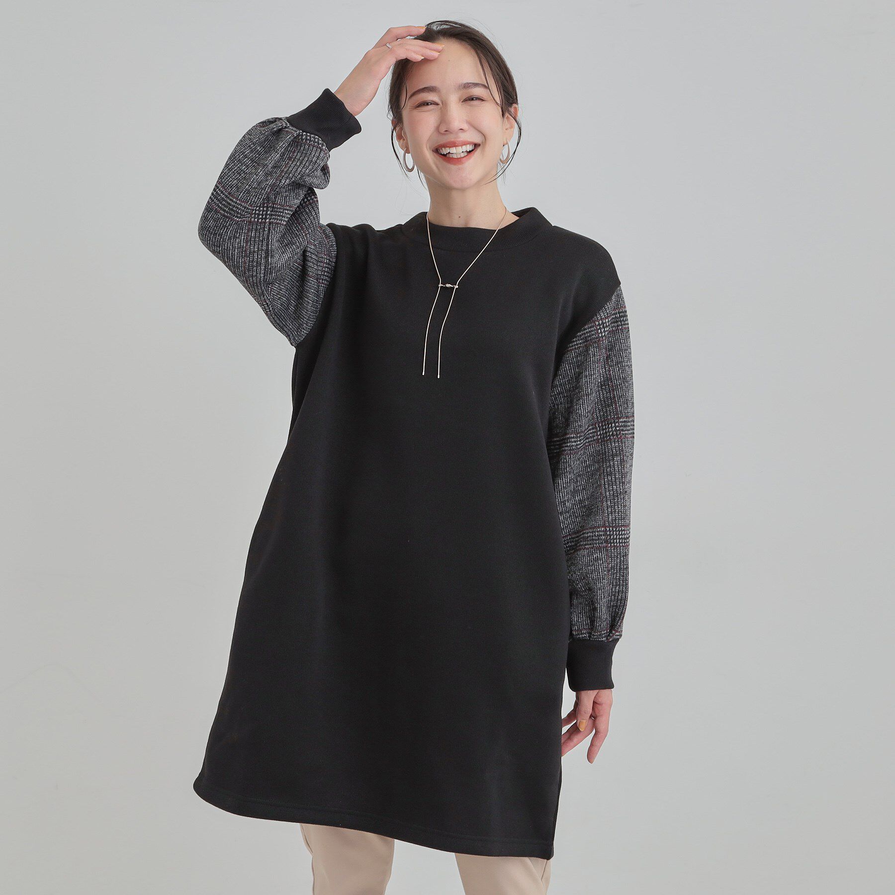 SHOO･LA･RUE「【S-LL/あったか】お袖チェック裏起毛チュニック」|チュニック|