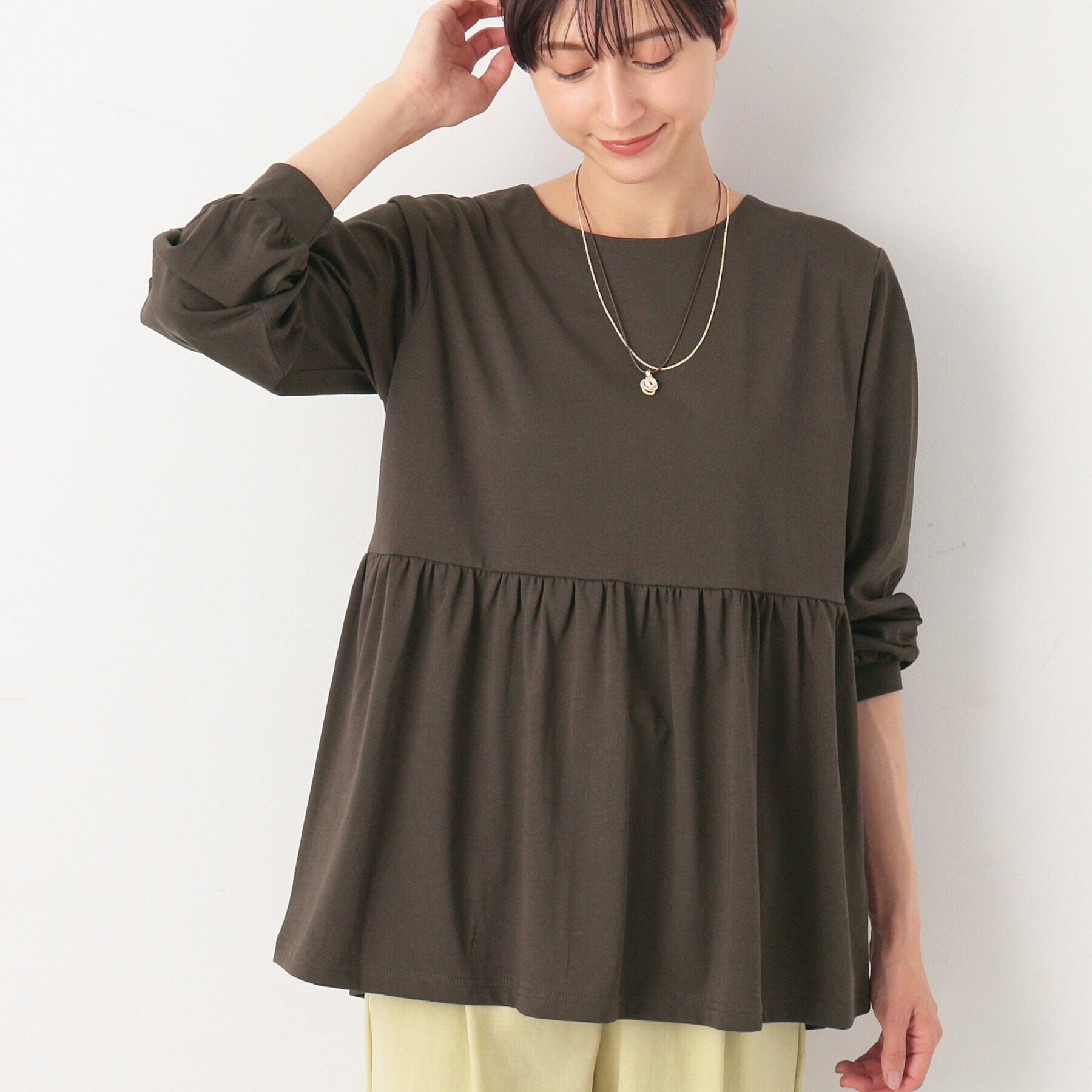 Dessin「【洗える】ペプラム切替カットソー」|チュニック|ブラウン(045)