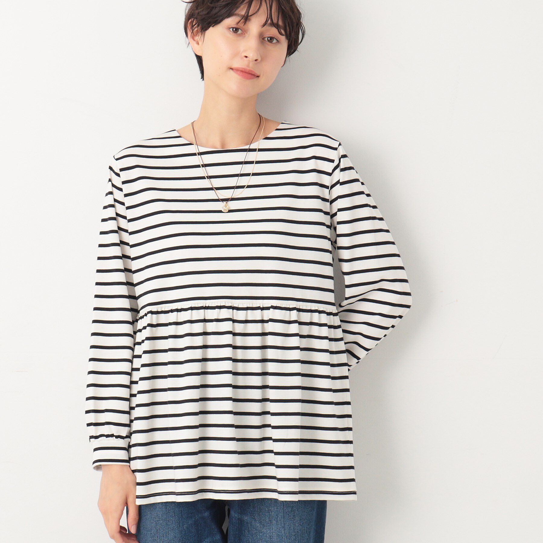 Dessin「【洗える】ペプラム切替カットソー」|チュニック|ブラック(319)