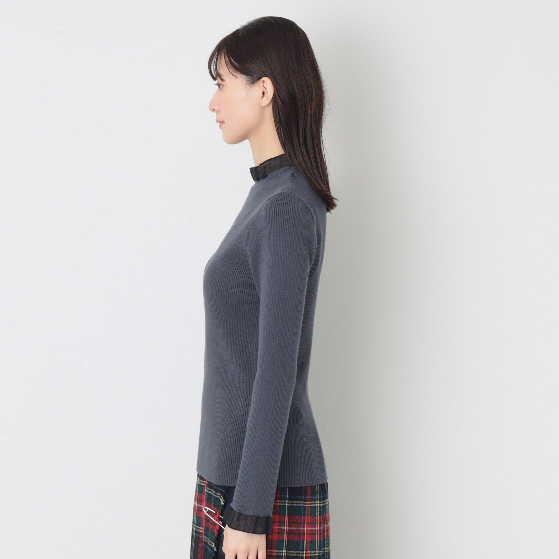 Dessin「【洗える】シースルーフリルネックリブニット」|ニット・セーター|