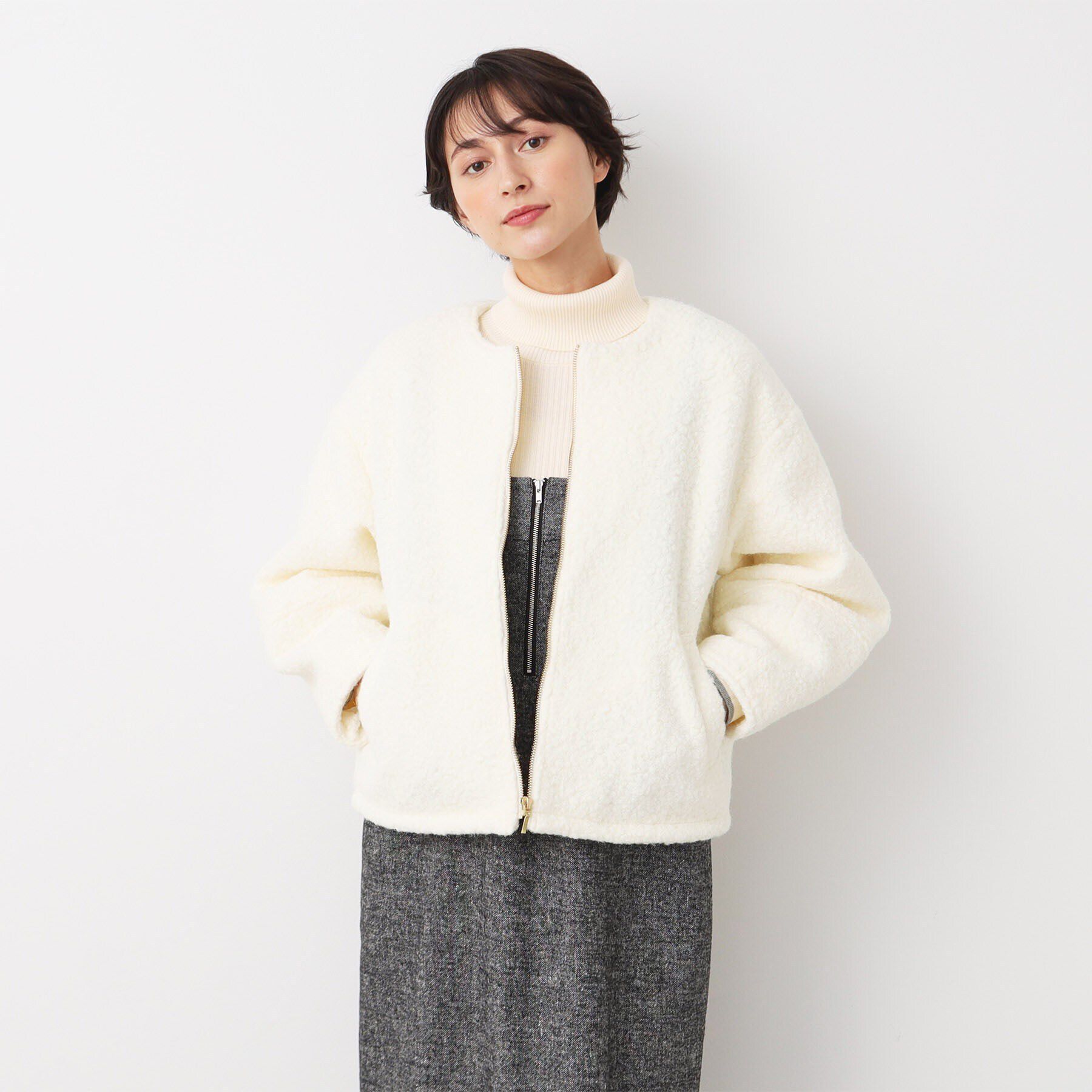 Dessin「フライス編みナッピングブルゾン」|ブルゾン・スタジャン|ホワイト(002)