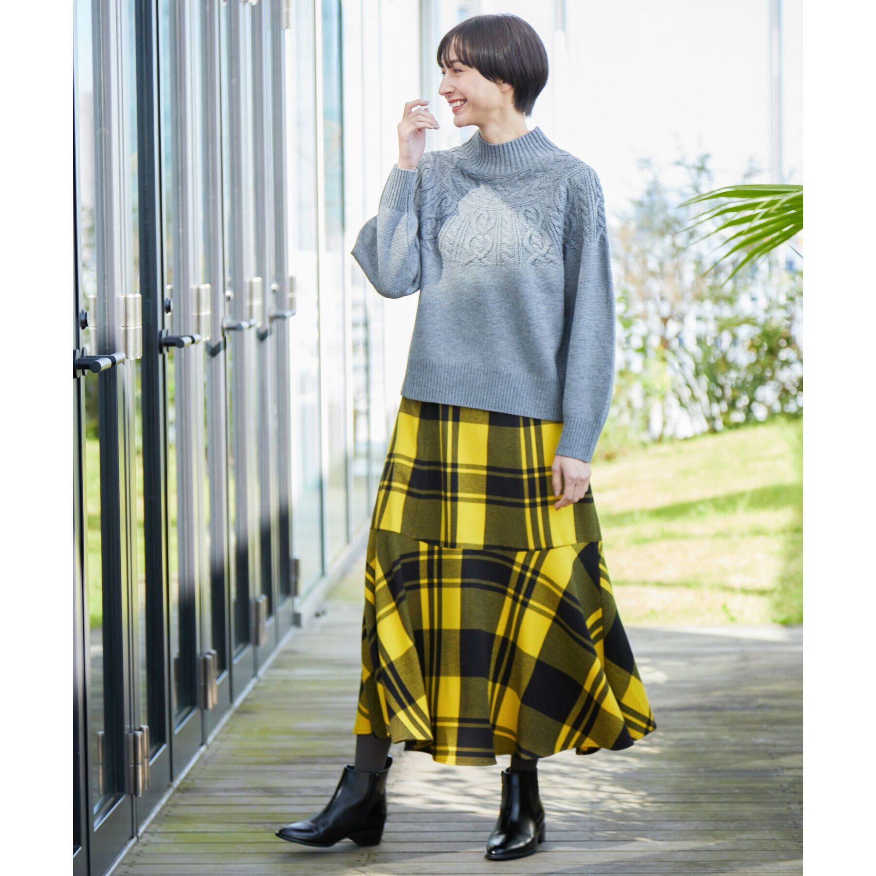 Dessin「【後ろゴム・洗える】起毛チェック柄切り替えフレアスカート（XS～L）」|スカート|