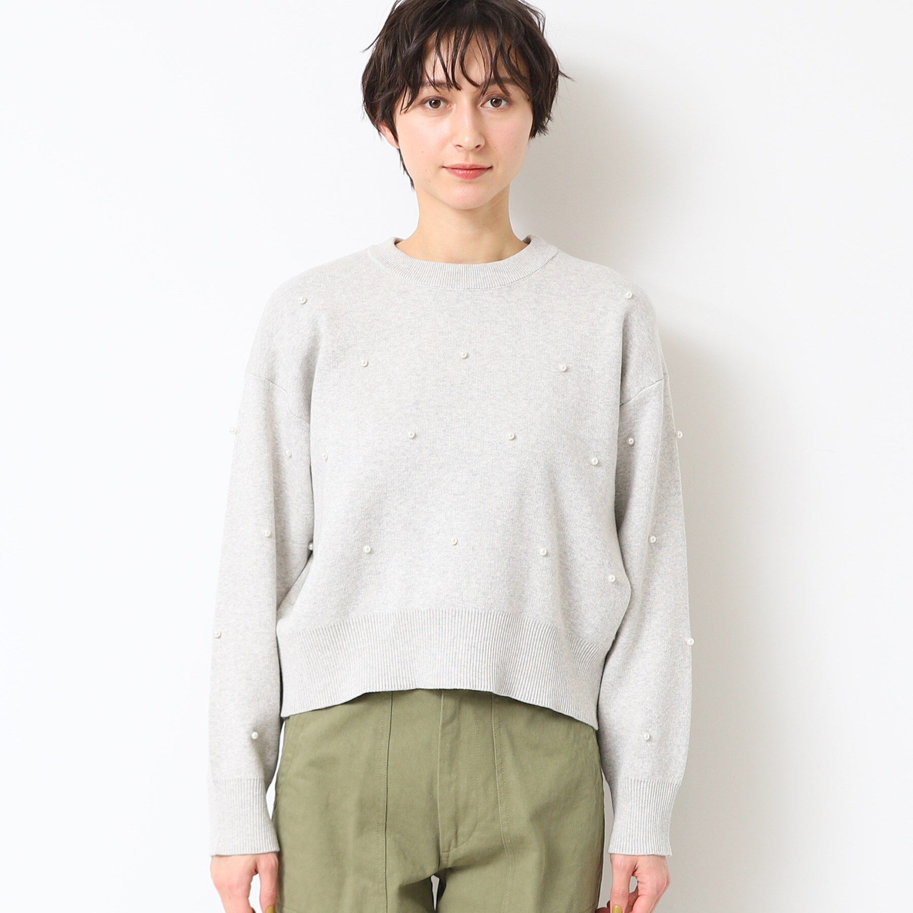 Dessin「【洗える】パール調付きクロップド丈ニット（S～L）」|ニット・セーター|