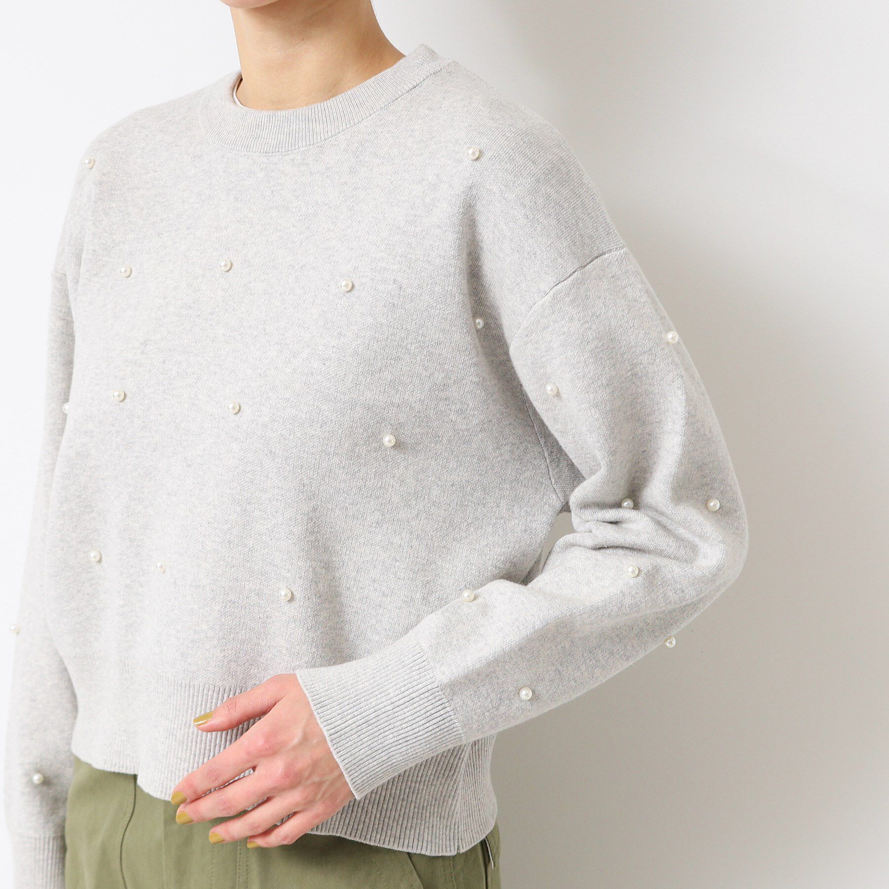 Dessin「【洗える】パール調付きクロップド丈ニット（S～L）」|ニット・セーター|