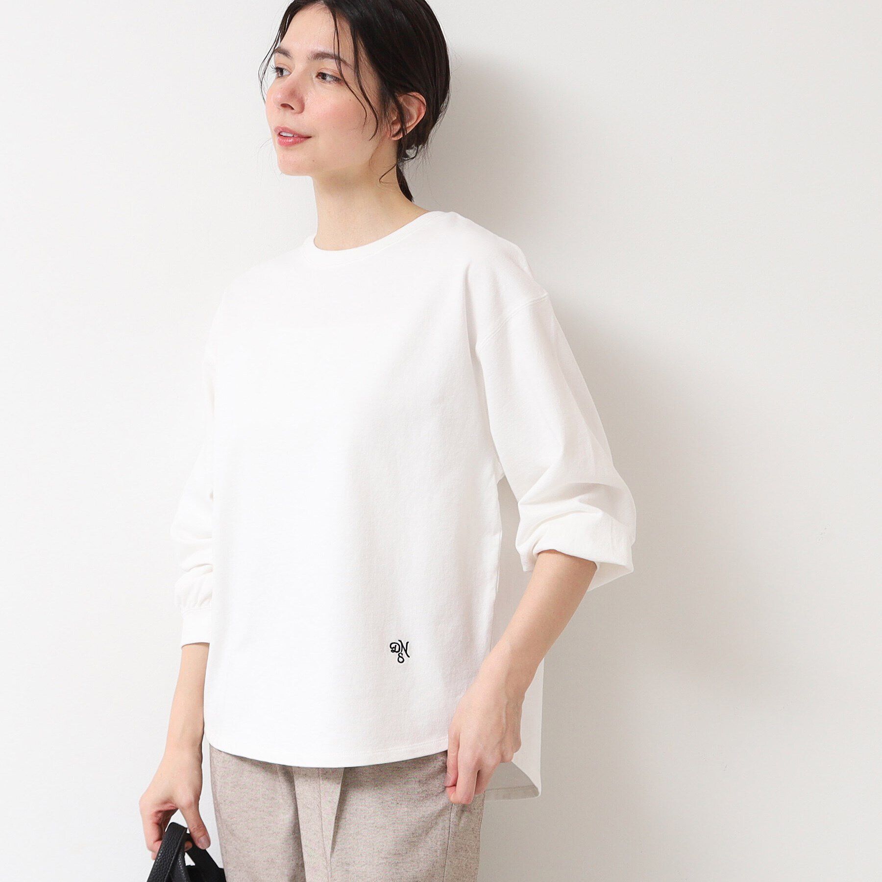 Dessin「【360度可愛い・洗える】バックヘンリーカットソー（9分袖/XS~L）」|Tシャツ・カットソー|ホワイト(002)