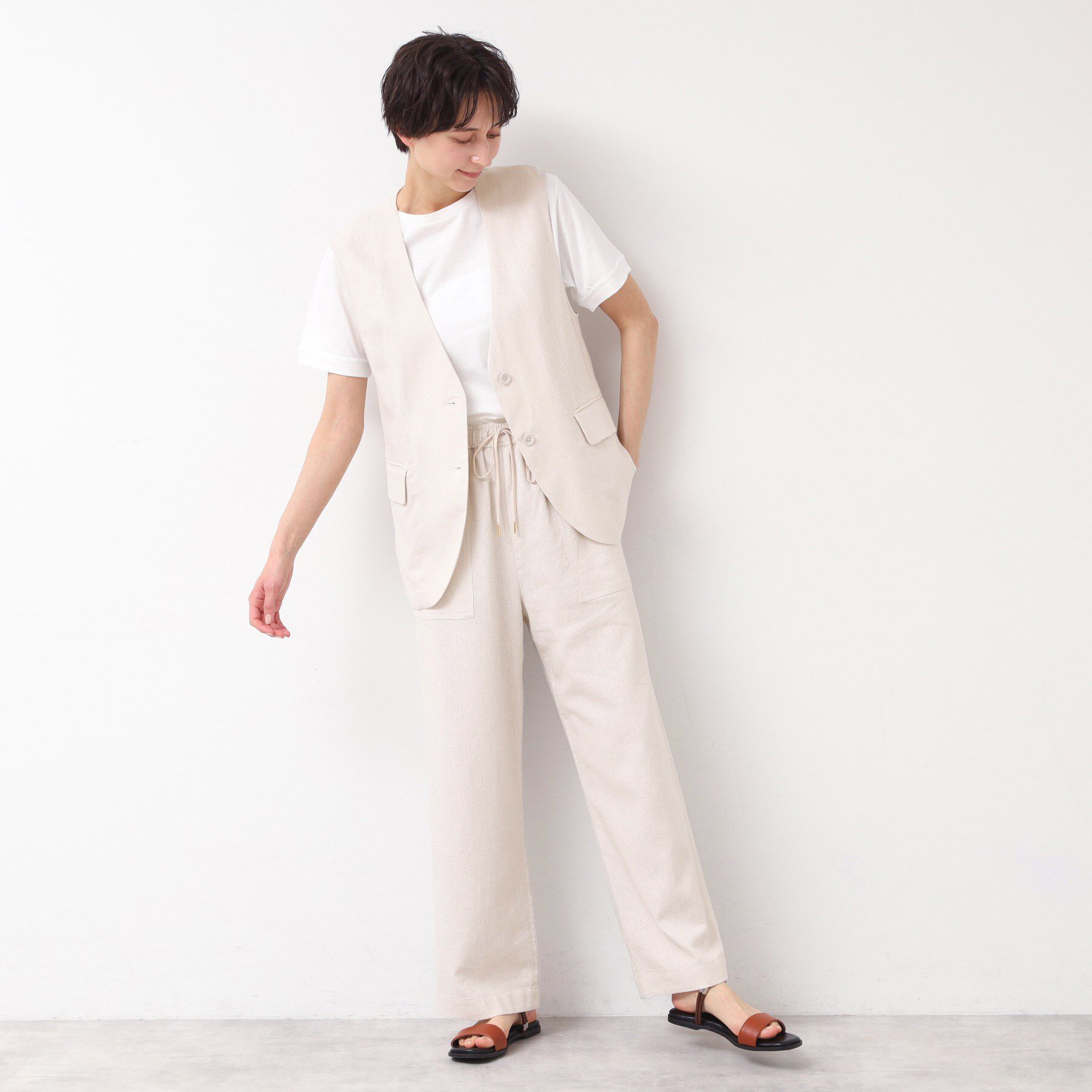 Dessin「【セットアップ可能・ウエストゴム・洗える】リネンブレンドポケット付パンツ（S～L）」|その他|