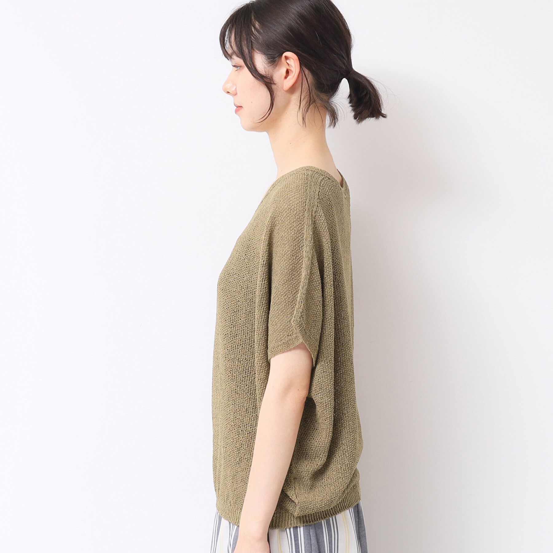 Dessin「【日本製・洗える】シームレスラインVネックニット」|ニット・セーター|