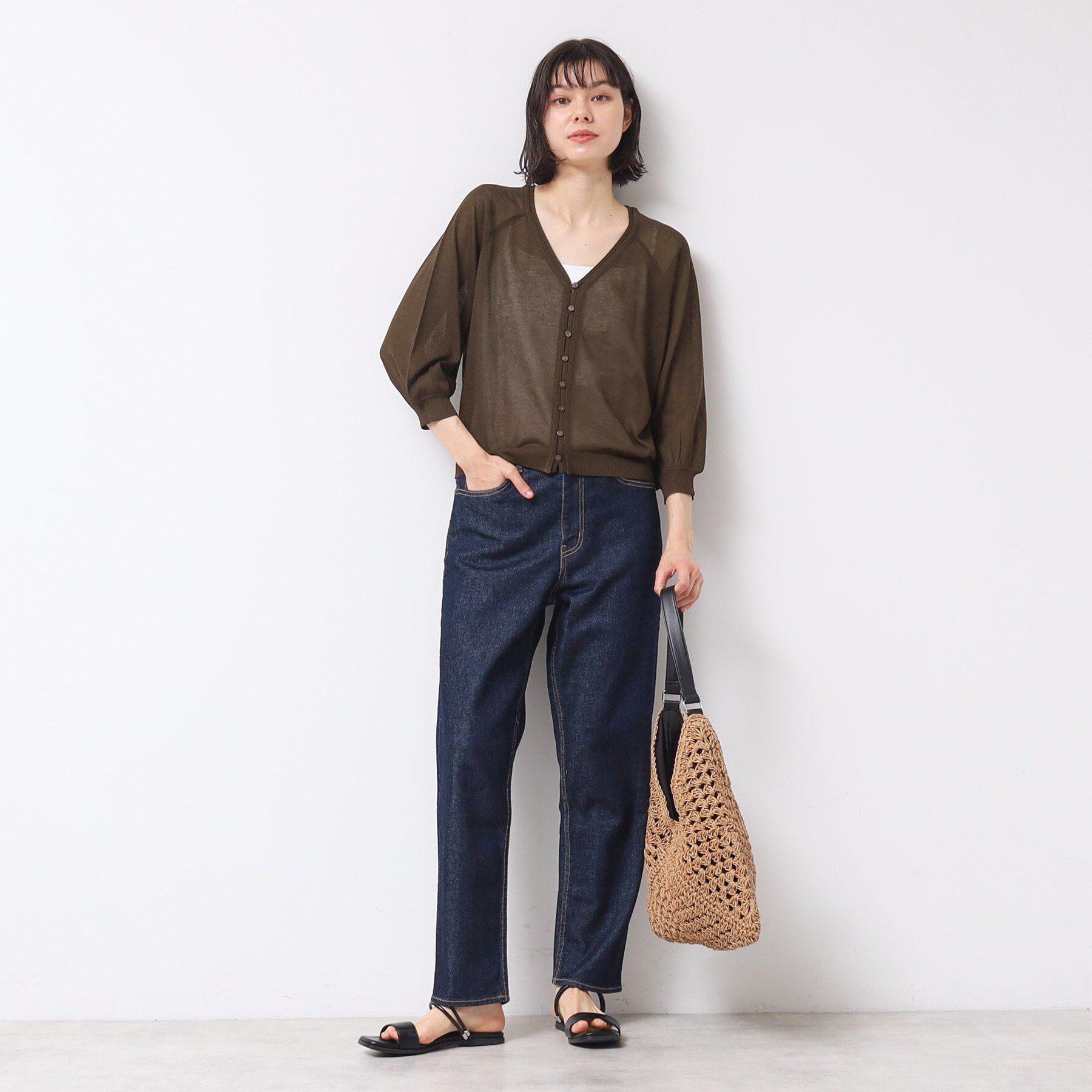 Dessin「【洗える】シアーVネックカーディガン」|カーディガン|