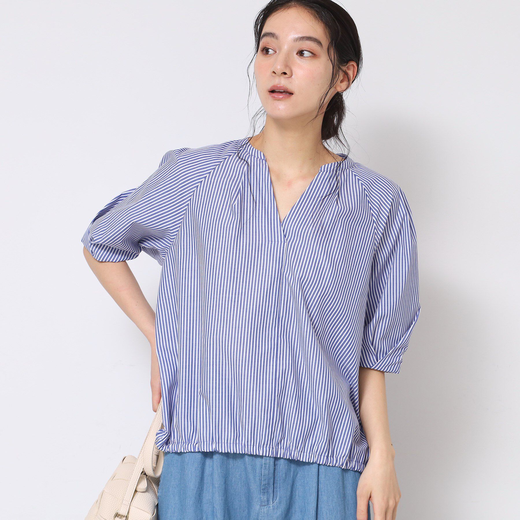 Dessin「【洗える・4サイズ展開】パフスリーブ五分袖ブラウス（XS～L）」|シャツ・ブラウス|