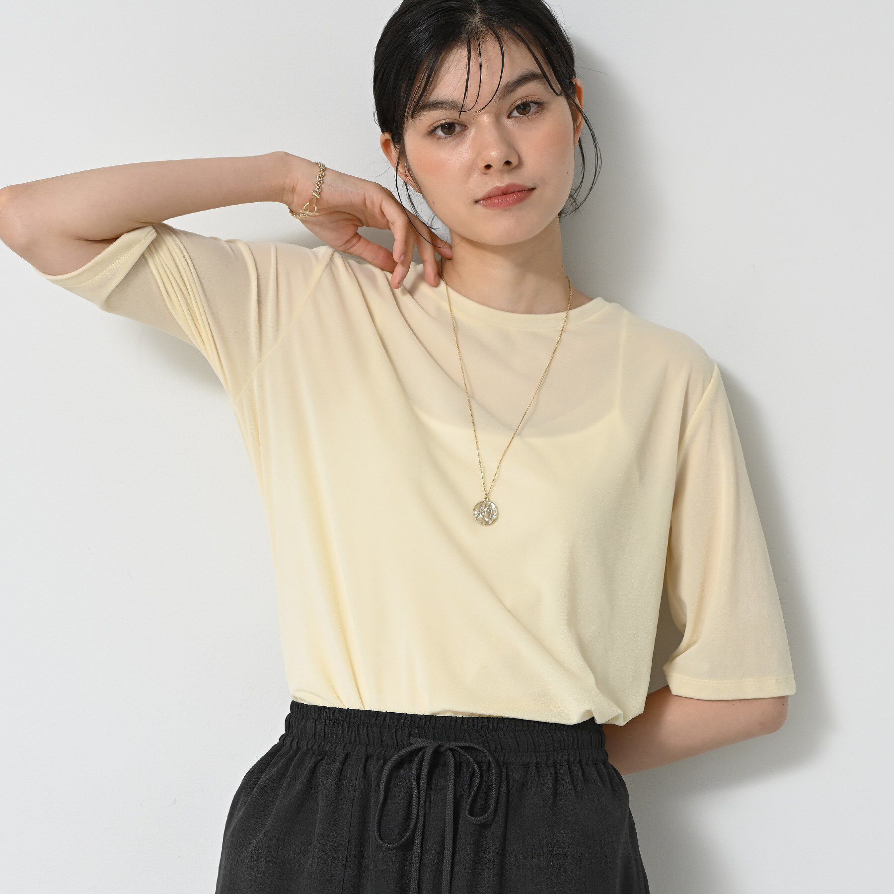 Dessin「【洗える】シアーベロアトップス」|Tシャツ・カットソー|アイボリー(004)