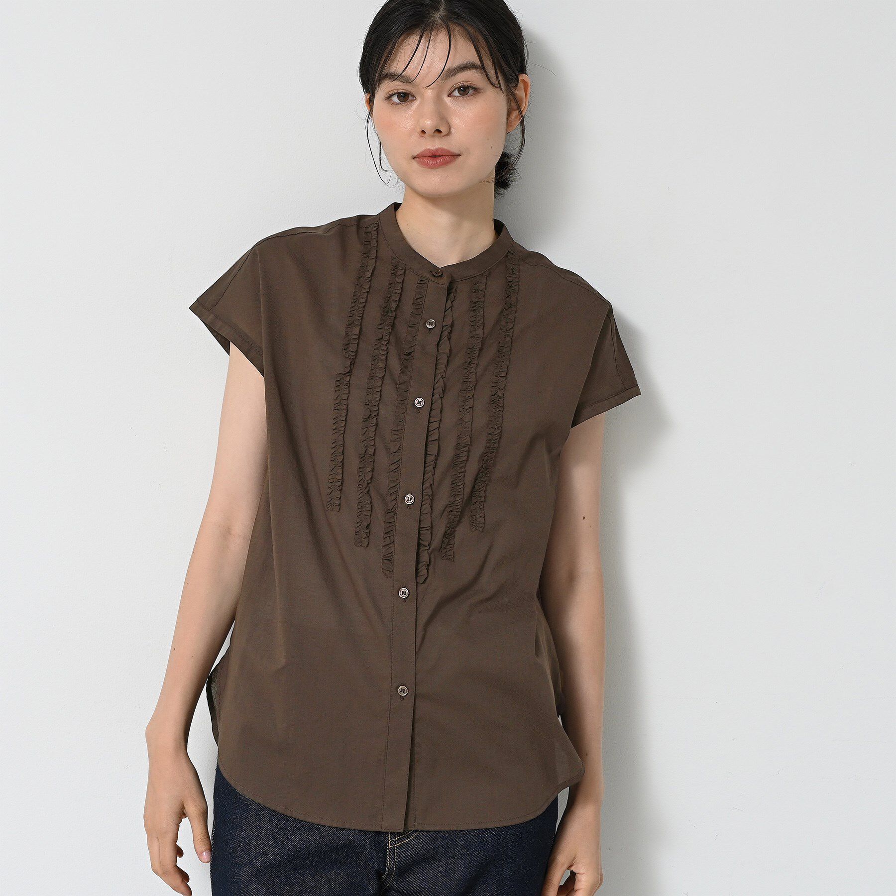 Dessin「【洗える】スタンドカラーフリルブラウス」|シャツ・ブラウス|