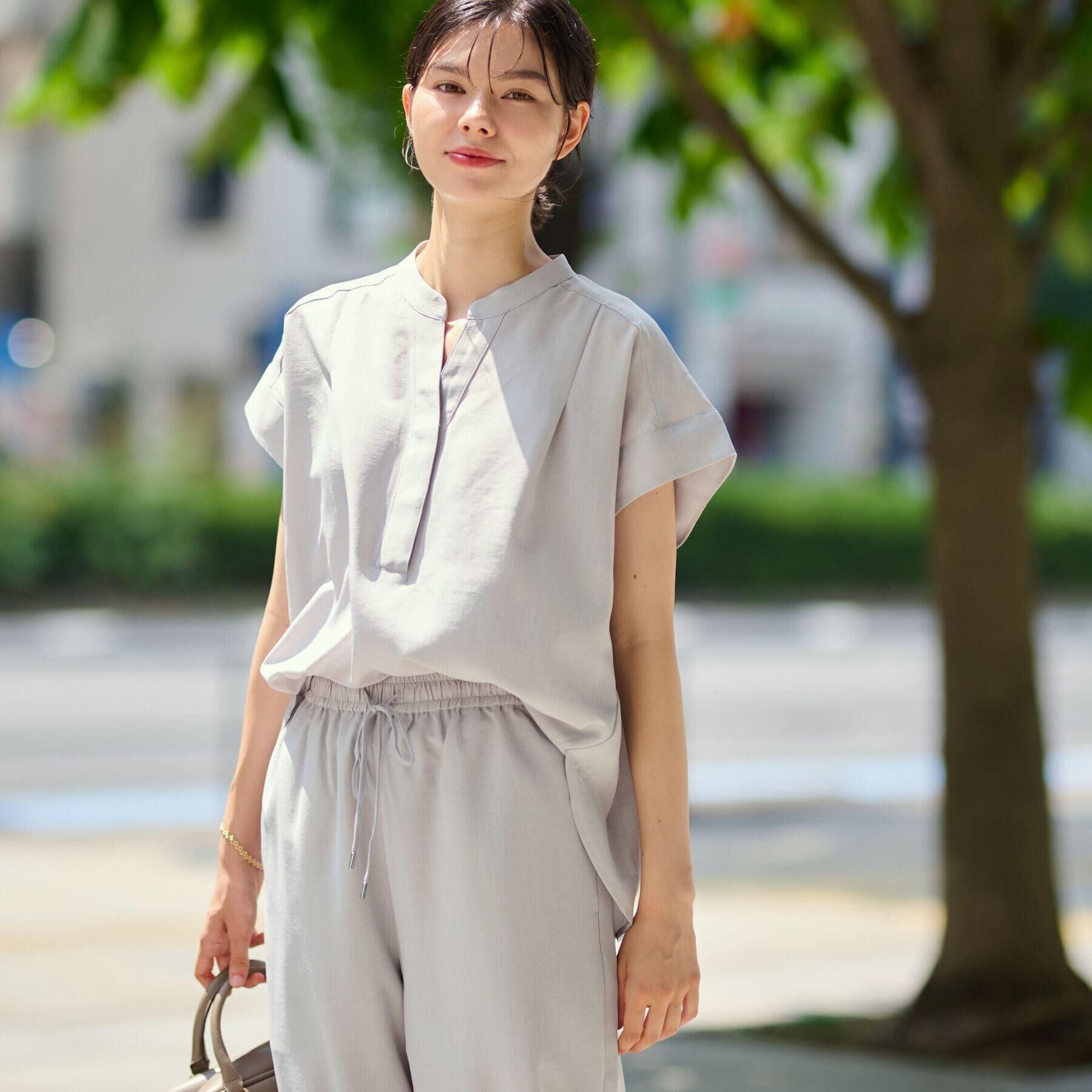 Dessin「【2点セット/ウエストゴム/洗える】スキッパ―シャツ＆ストレートパンツセット」|スーツ|