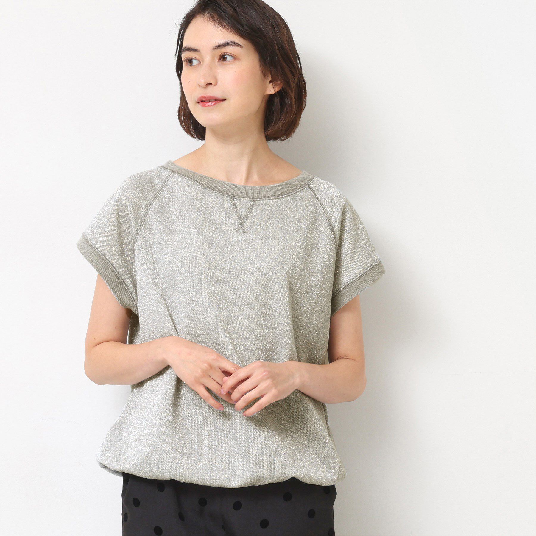 Dessin「【セットアップ可・洗える】ラメ裏毛トップス」|Tシャツ・カットソー|グレー(012)