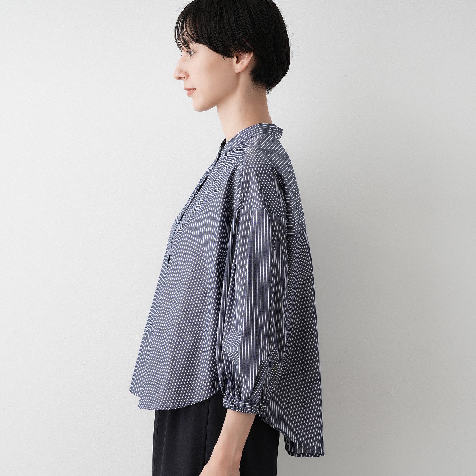 Dessin「【洗える】ストライプギャザー袖ブラウス」|シャツ・ブラウス|