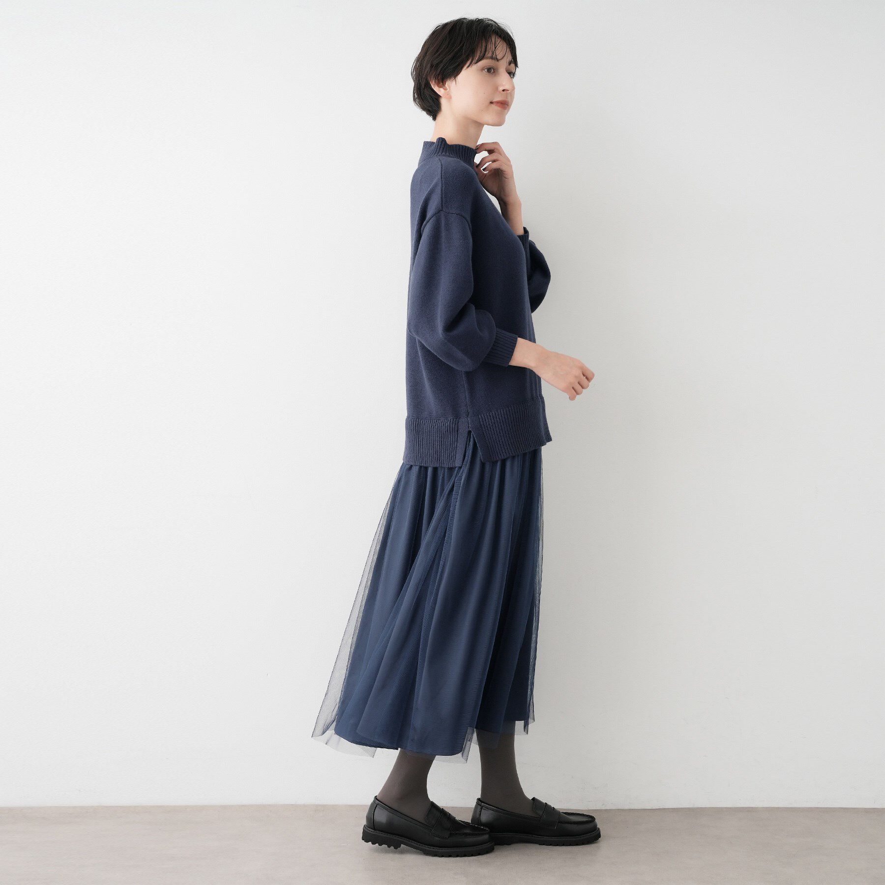 Dessin「【洗える】ニットチュールドッキングワンピース」|ワンピース|