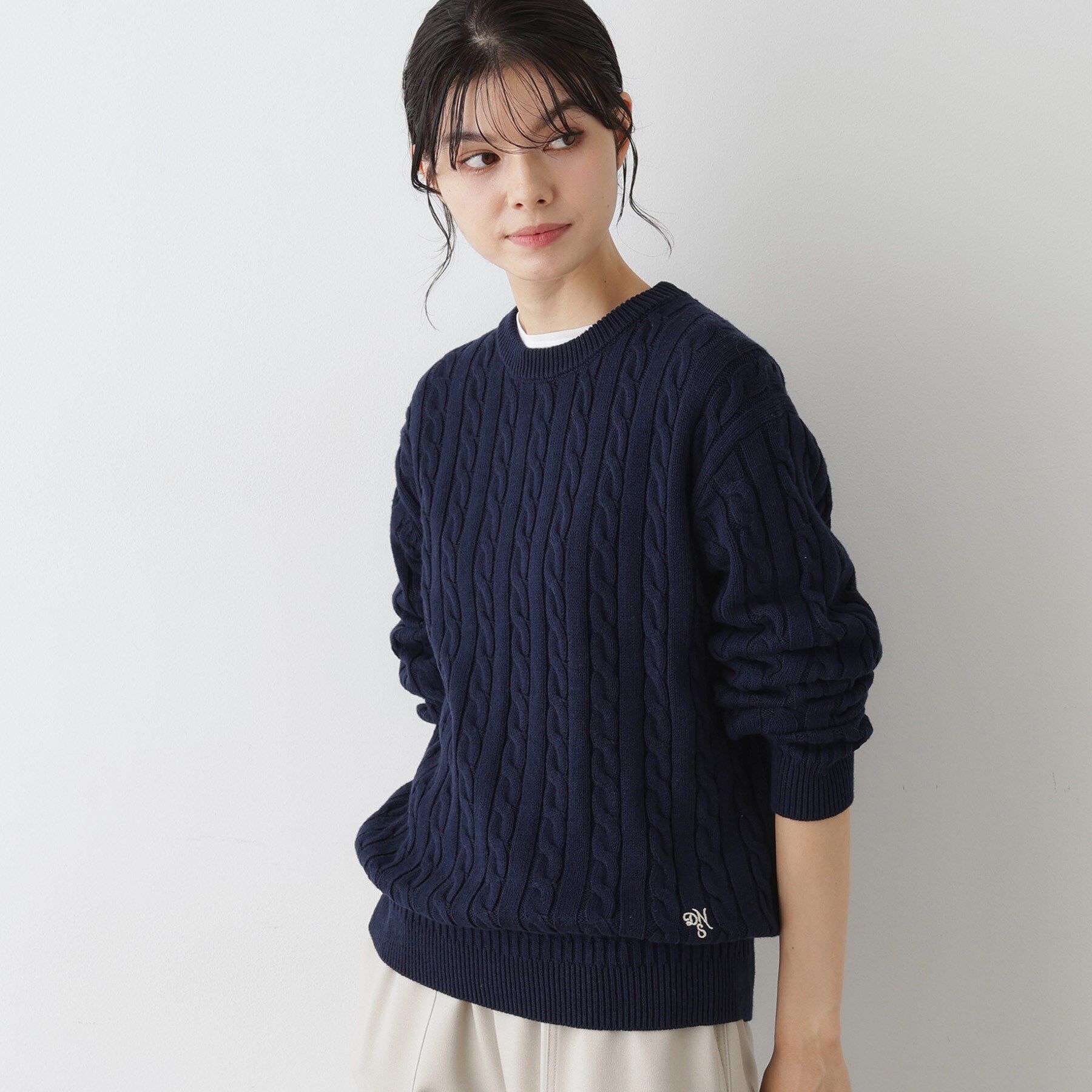 Dessin「【ユニセックス・洗える】クルーネックケーブルニット」|ニット・セーター|