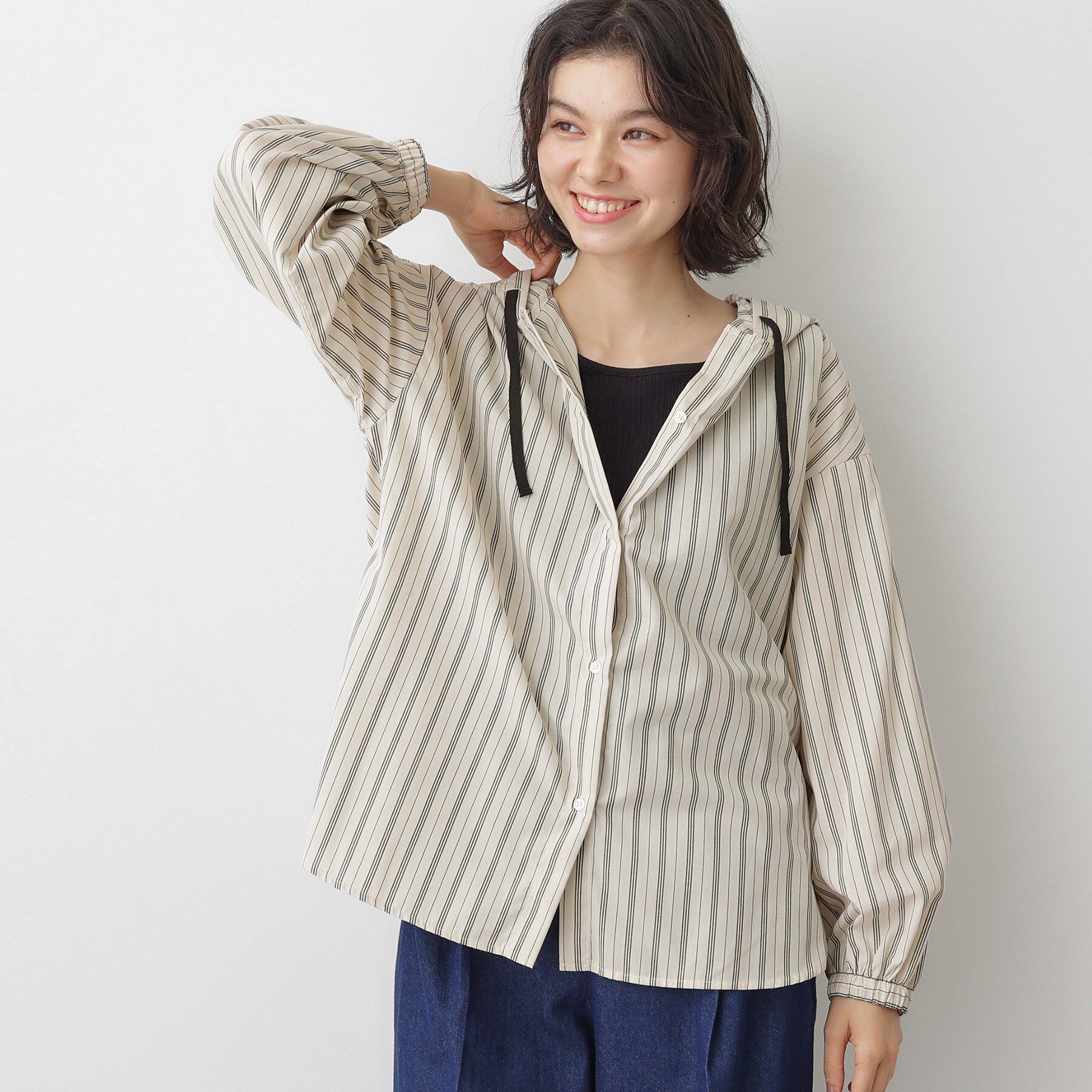 Dessin「【洗える】ストライプフードブラウス」|シャツ・ブラウス|グレー(317)