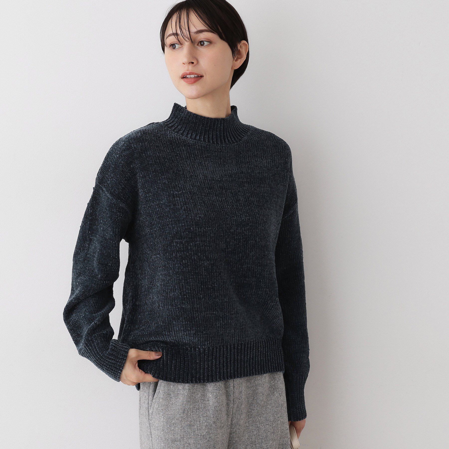 Dessin「【洗える】ハイネックベロアモールニット」|ニット・セーター|