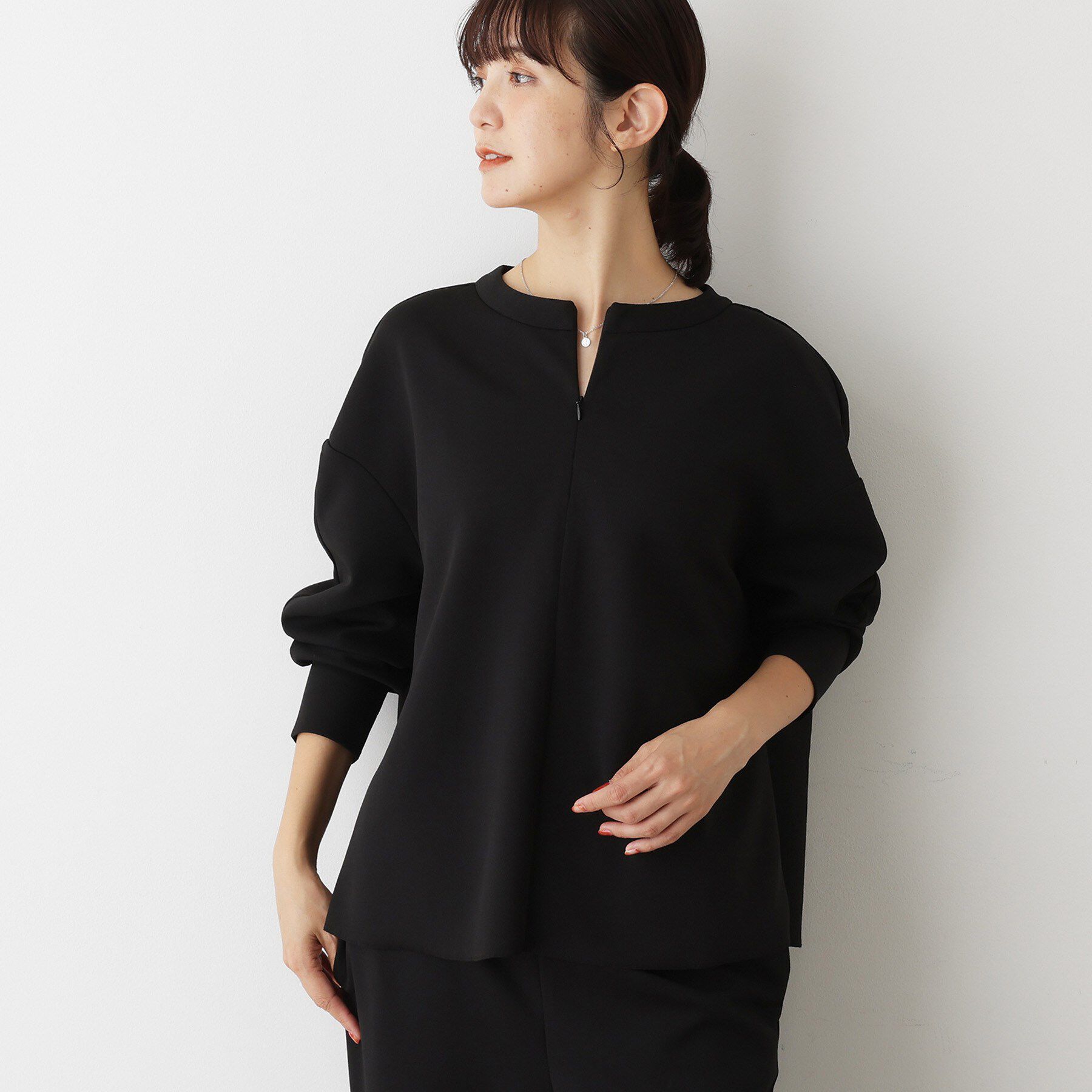 Dessin「【セットアップ可/洗える】ドライタッチジョーゼットジップブラウス」|シャツ・ブラウス|ブラック(019)