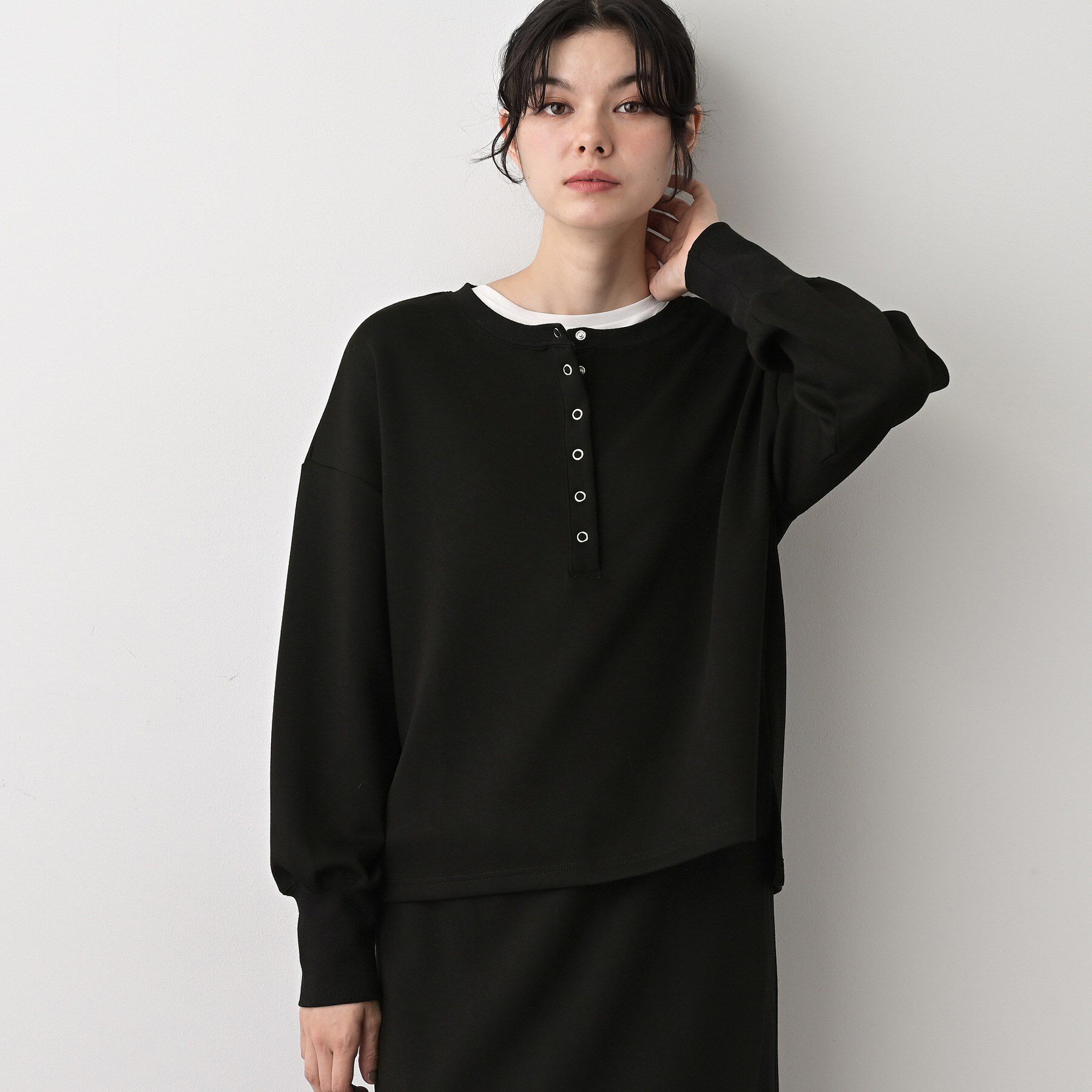 Dessin「【セットアップ可/洗える】ヘンリーネックプルオーバー」|Tシャツ・カットソー|ブラック(019)