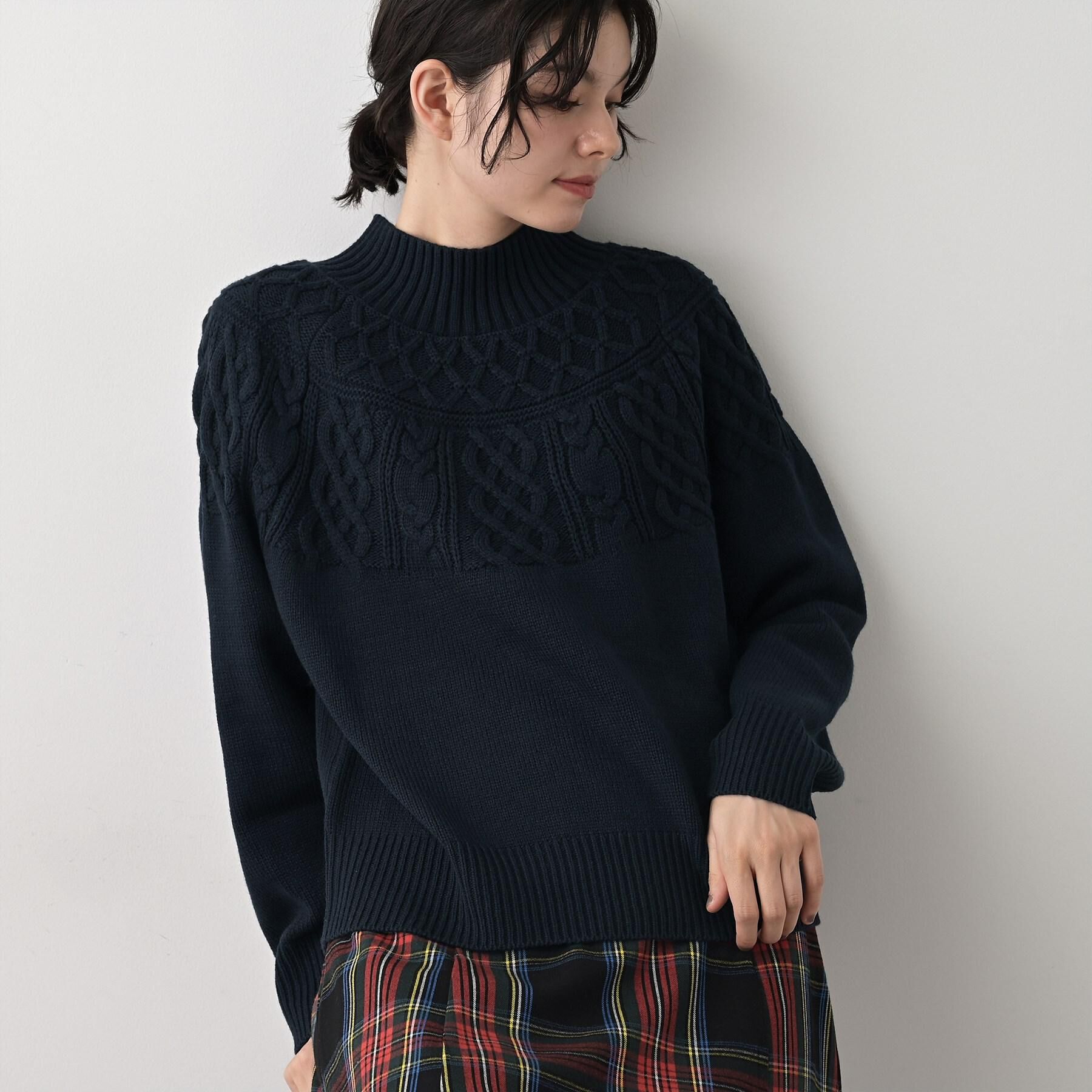 Dessin「【着映え/洗える】求心ケーブル編みハイネックニット」|ニット・セーター|