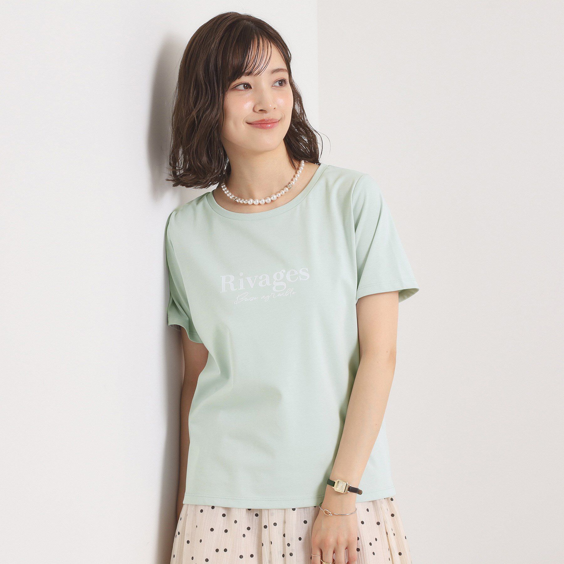 ITS&rsquo;DEMO「【接触冷感／洗濯機OK】フロッキープリントTシャツ」|Tシャツ・カットソー|ミントグリーン(12