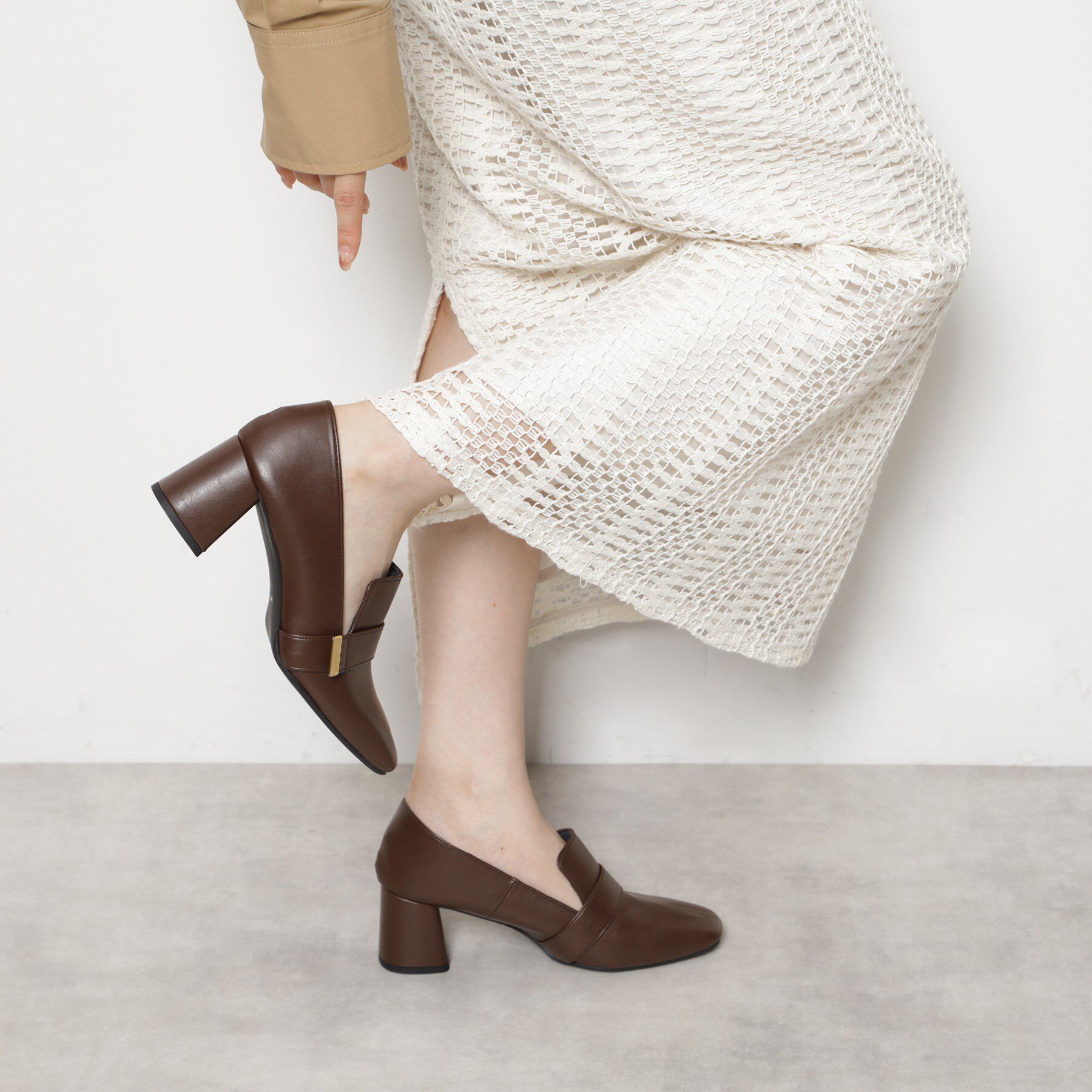 ESPERANZA「スクエアブロックヒールベルトローファー レイン対応」|パンプス|