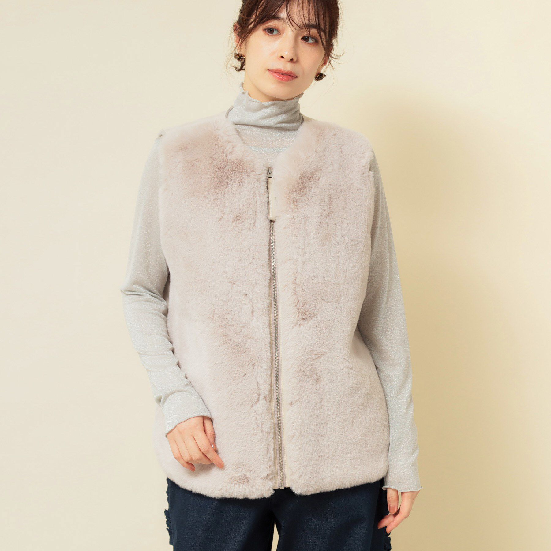 SunaUna「【3色展開】フェイクファーベスト」|ベスト・ジレ|