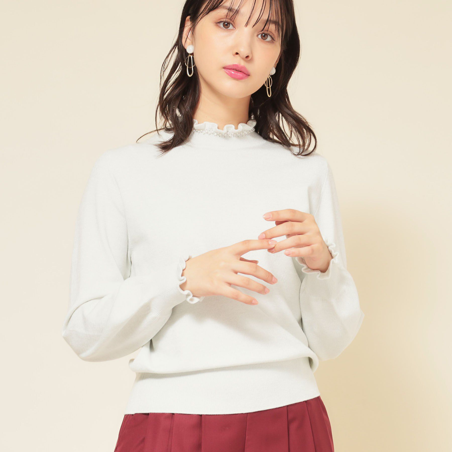 SunaUna「【SS～Lサイズ展開／6色展開】パール調ニット」|ニット・セーター|アイボリー(004)