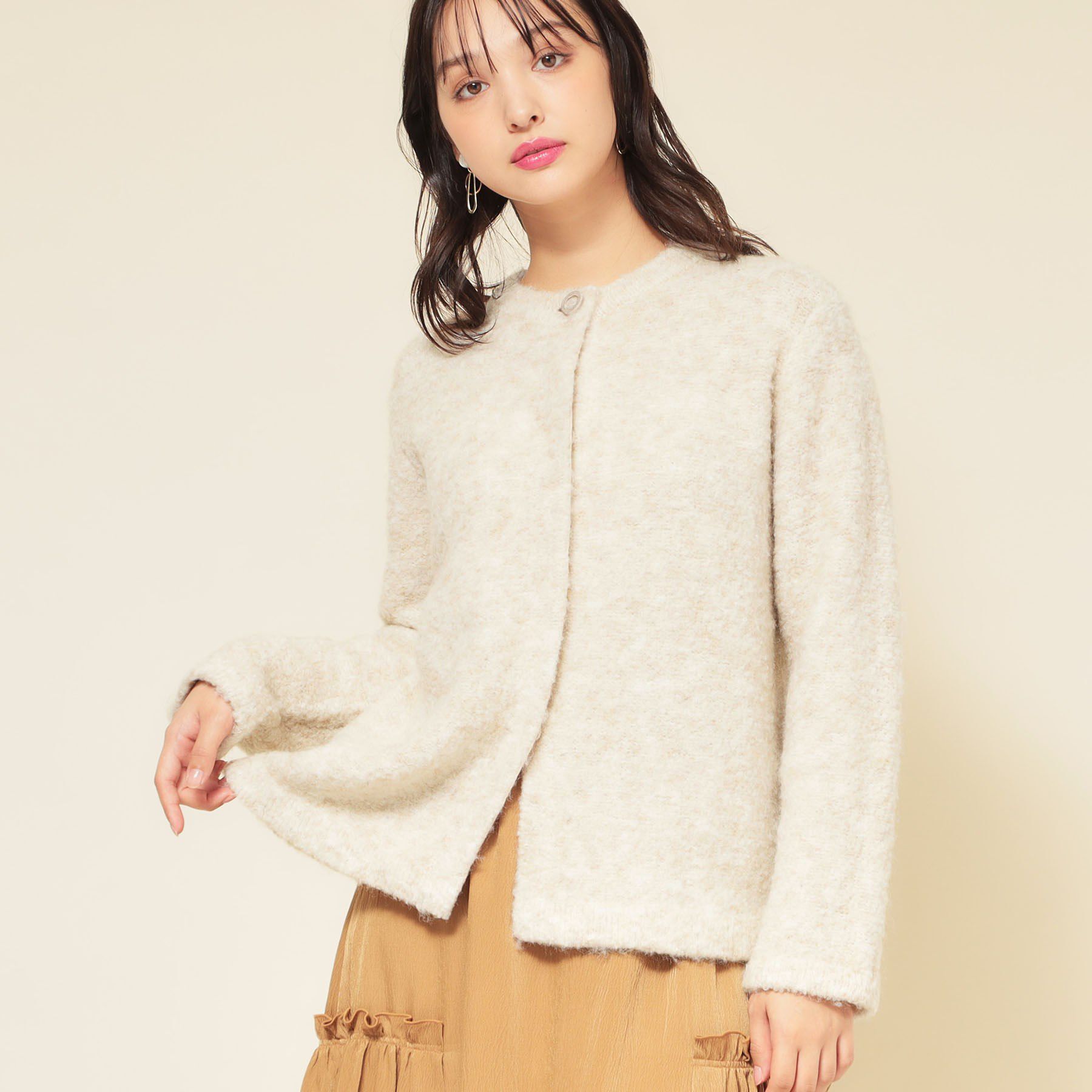 SunaUna「【ループヤーン／ふんわり】ミドル丈カーディガン」|カーディガン|ライトベージュ(05