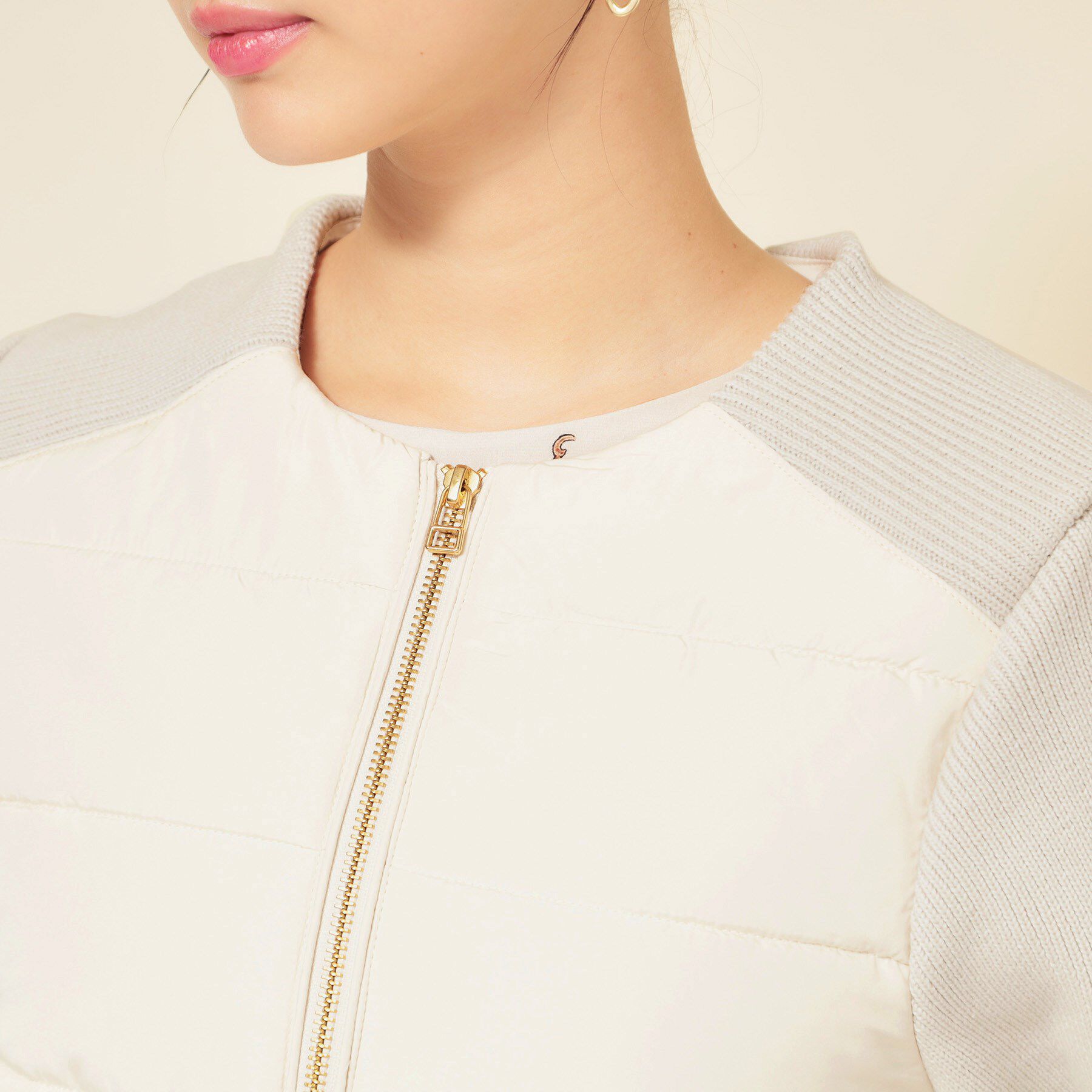 SunaUna「【中綿／キルト】ノーカラーブルゾン」|ノーカラージャケット|