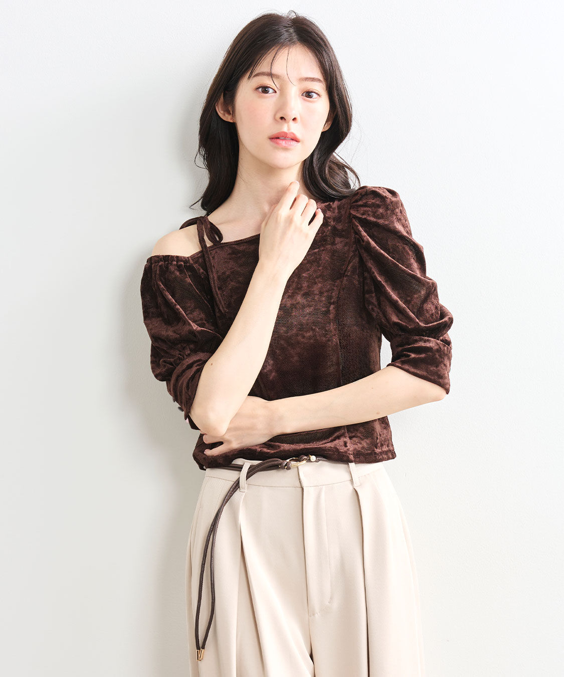 COCO DEAL「ワンショルダーベロアトップス」|Tシャツ・カットソー|