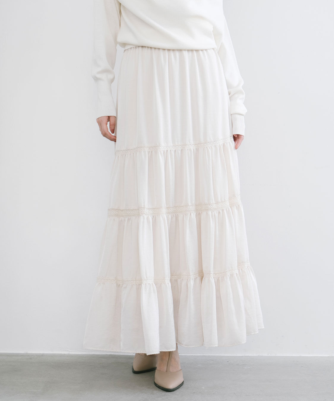COCO DEAL「レース切替ティアードサテンスカート」|スカート|
