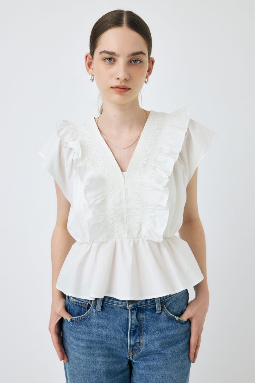 MOUSSY「SHIRRING RUFFLE PEPLUM トップス」|その他|WHT