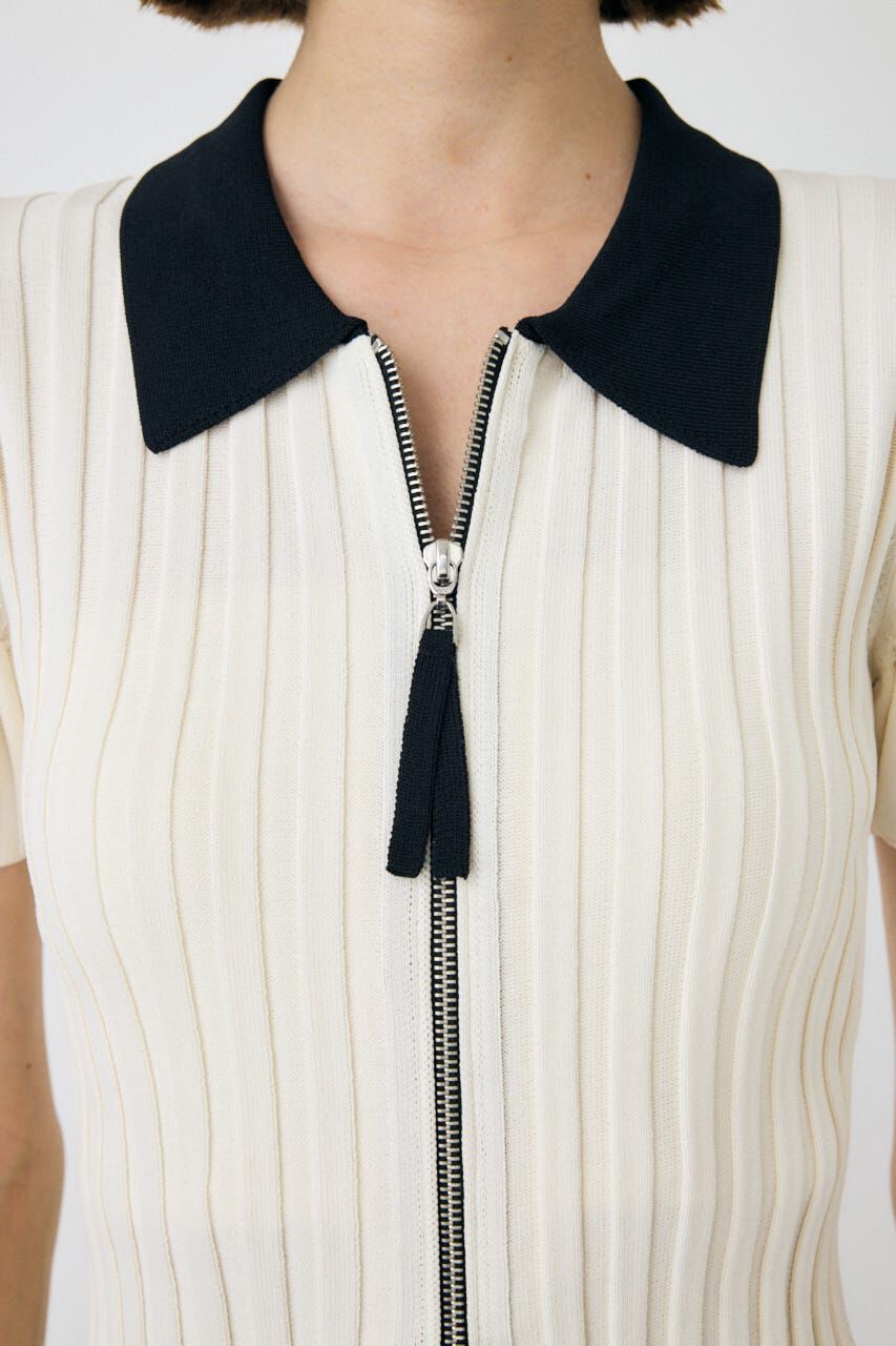 MOUSSY「ZIP UP RIB KNIT H/S シャツ」|シャツ・ブラウス|