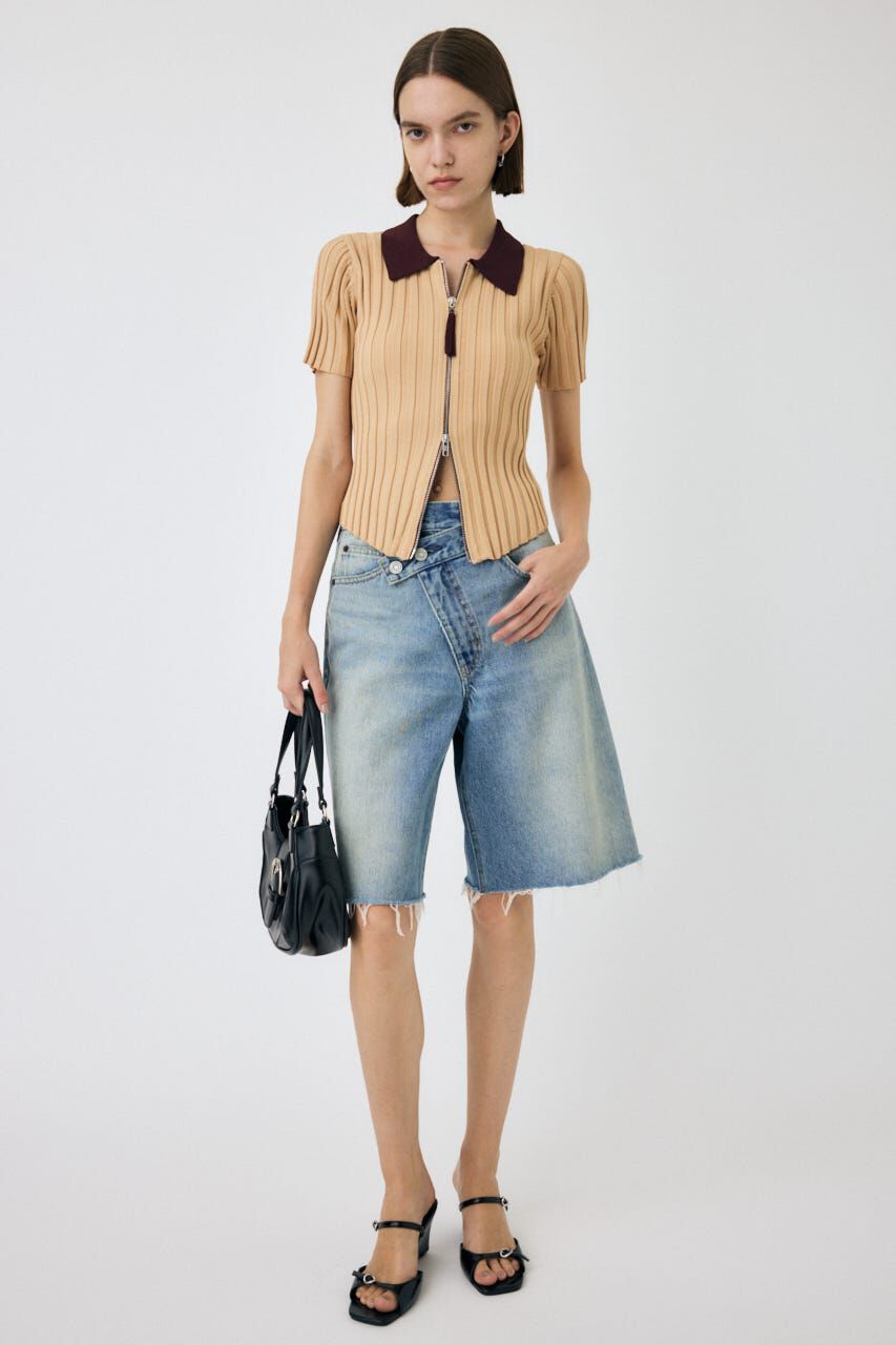 MOUSSY「ZIP UP RIB KNIT H/S シャツ」|シャツ・ブラウス|