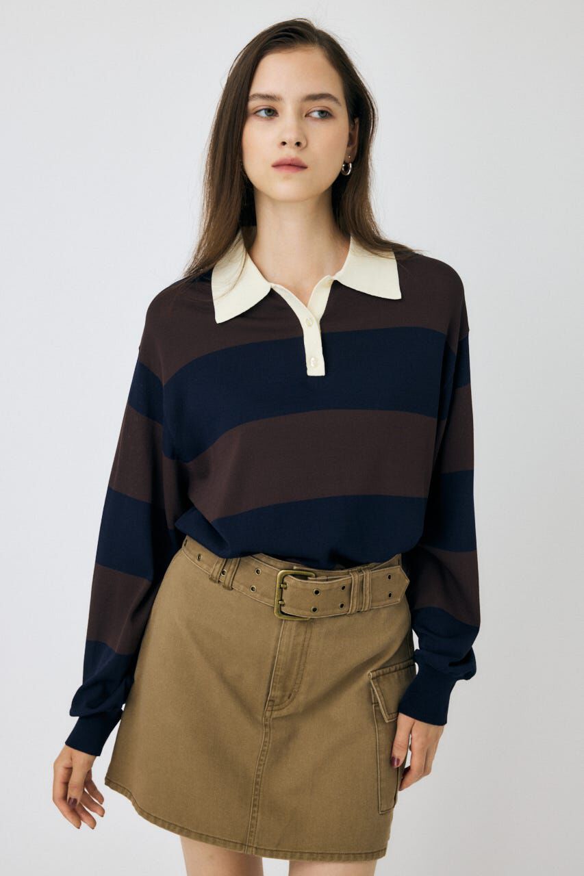 MOUSSY「BORDER KNIT ポロ」|ニット・セーター|柄BRN5