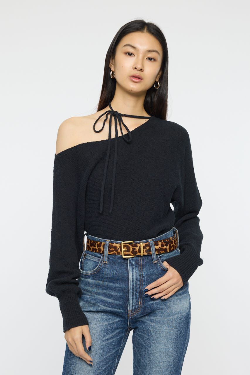 MOUSSY「ONE SHOULDER ニットトップス」|ニット・セーター|BLK
