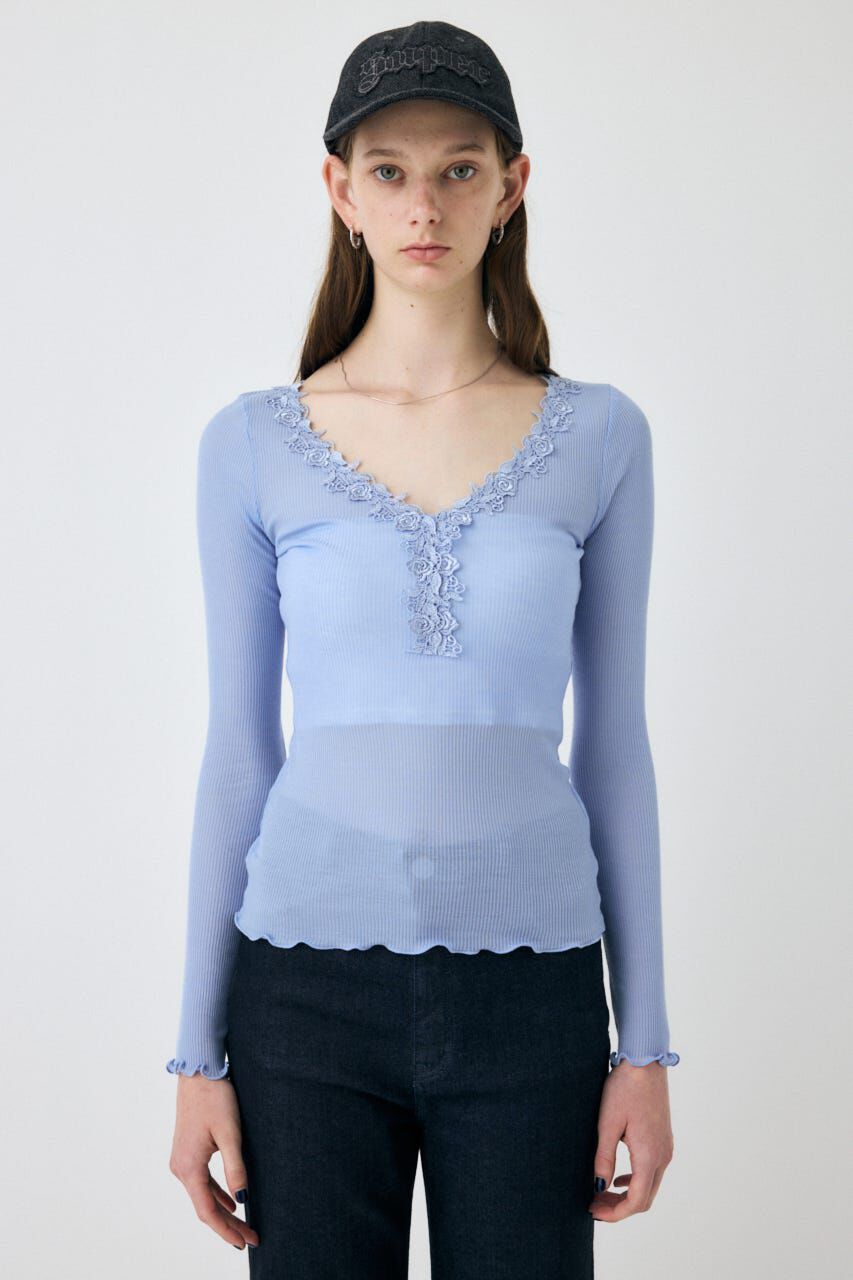 MOUSSY「LACE TRIM ロングスリーブ TEE」|Tシャツ・カットソー|